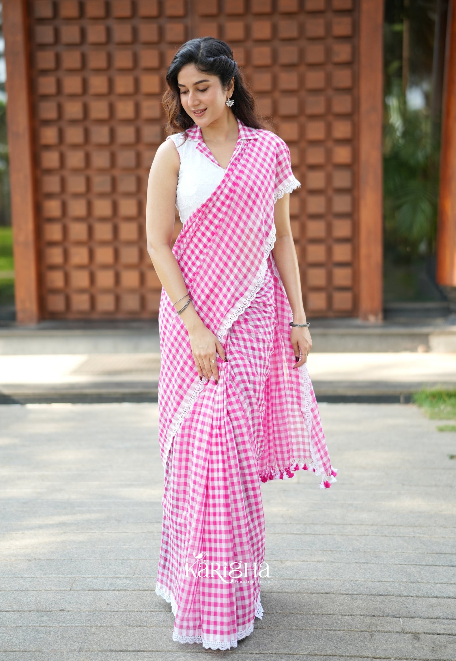 Sunny Picnic Check Mul Cotton Saree