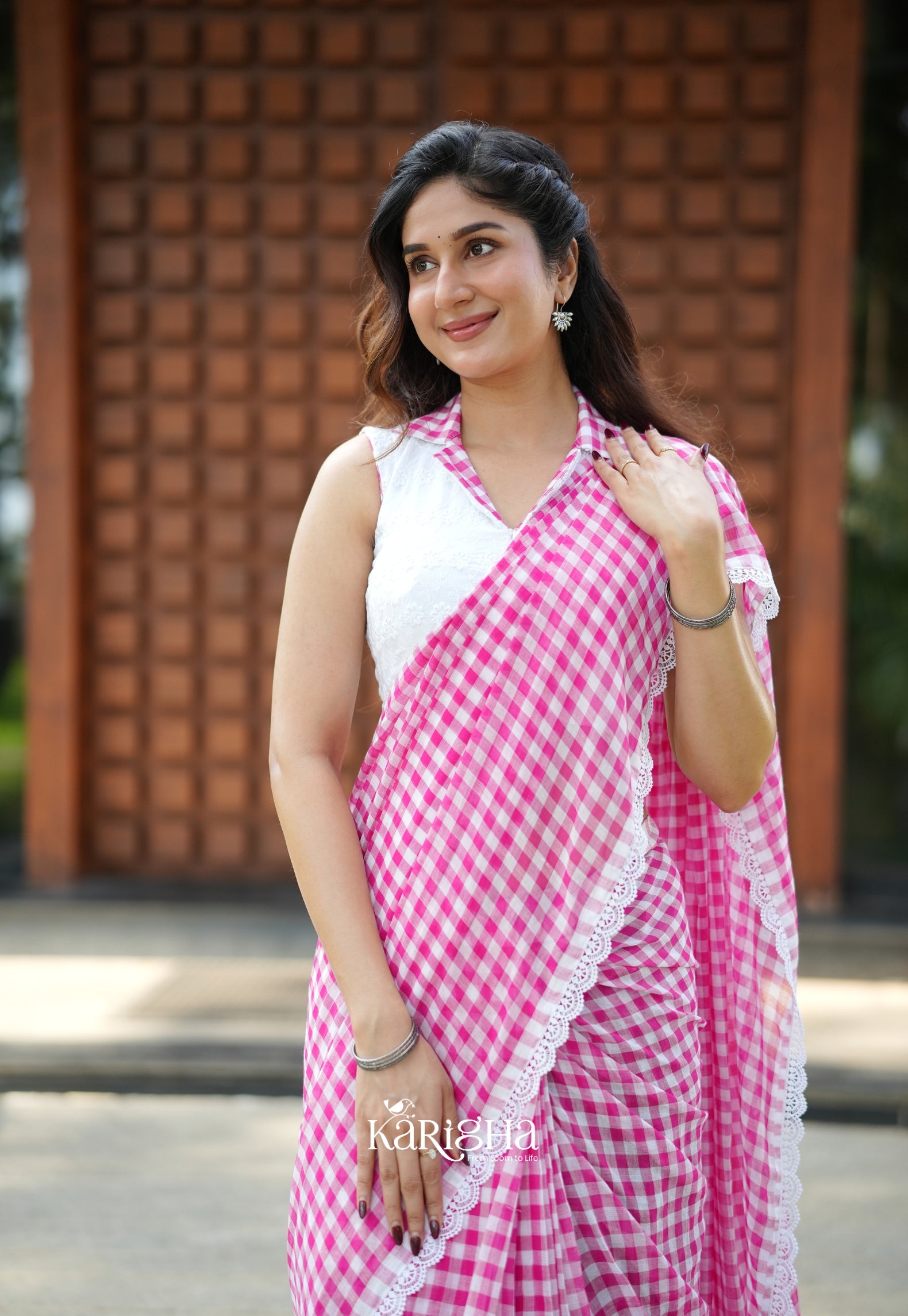 Sunny Picnic Check Mul Cotton Saree