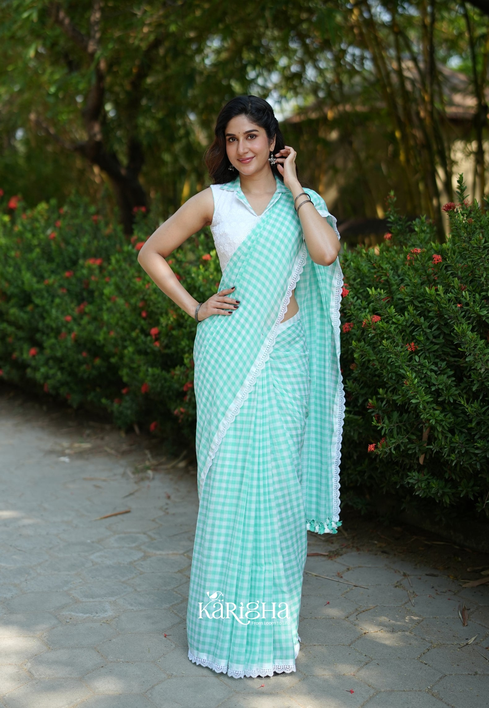 Sunny Picnic Check Mul Cotton Saree