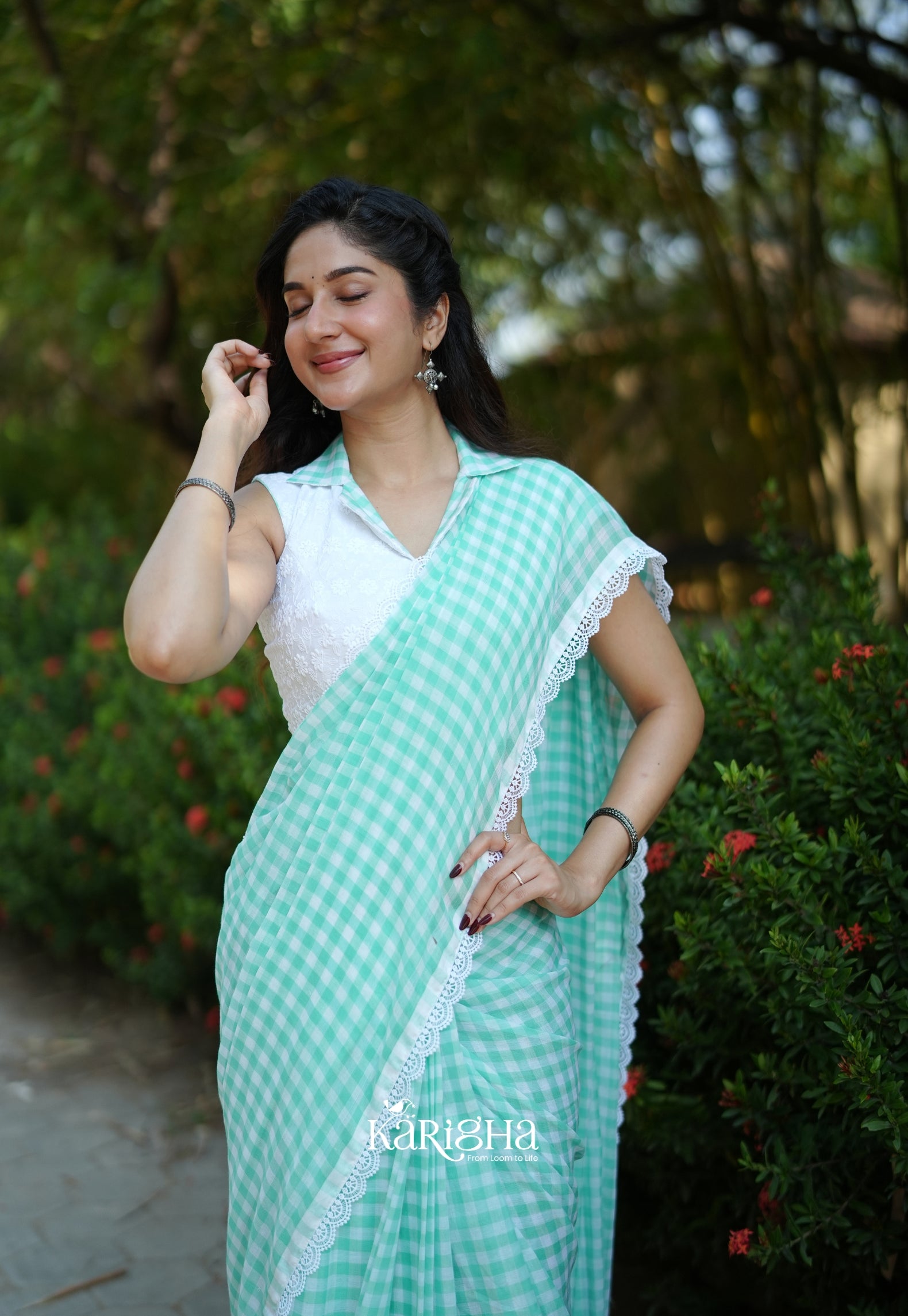 Sunny Picnic Check Mul Cotton Saree