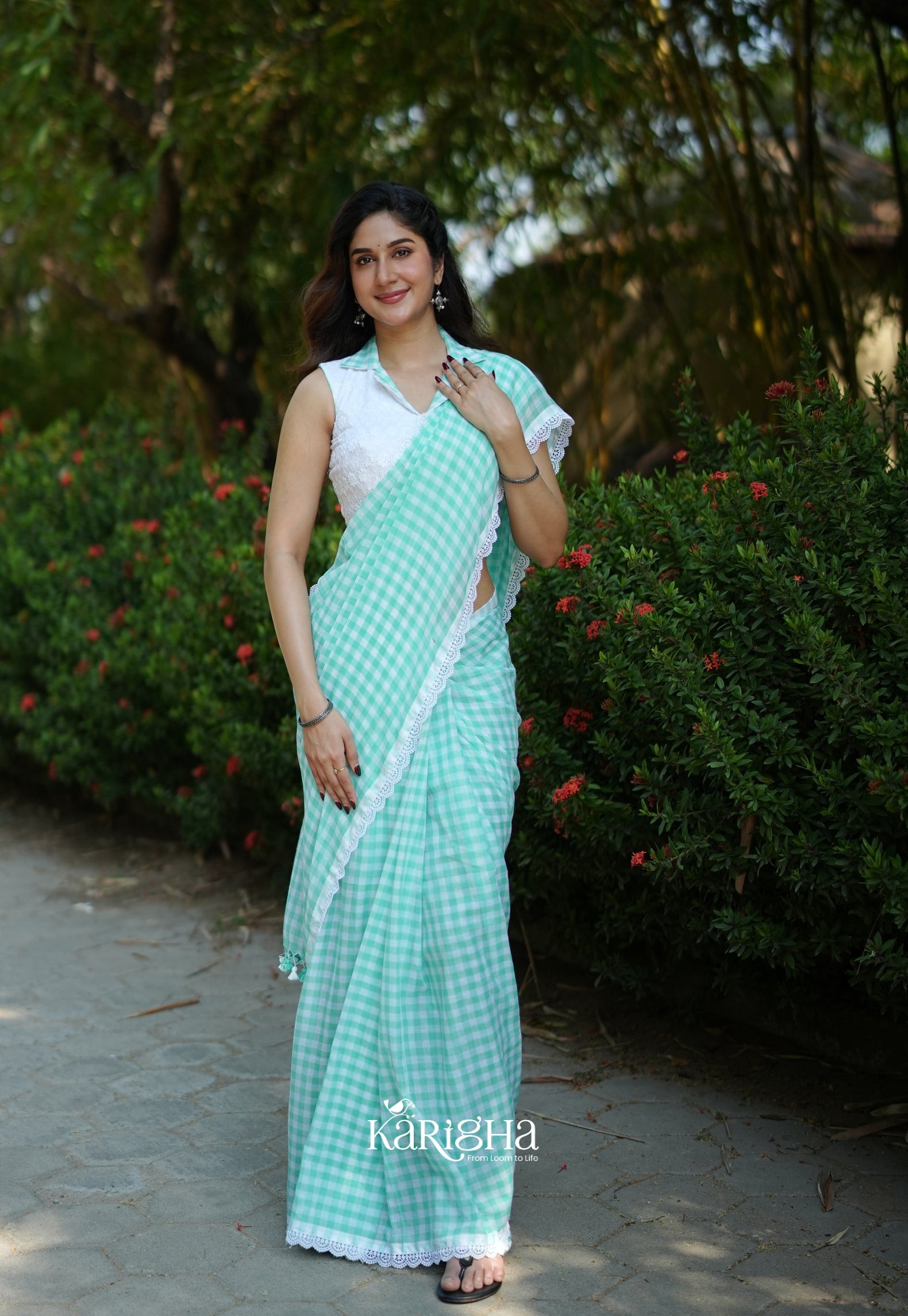 Sunny Picnic Check Mul Cotton Saree