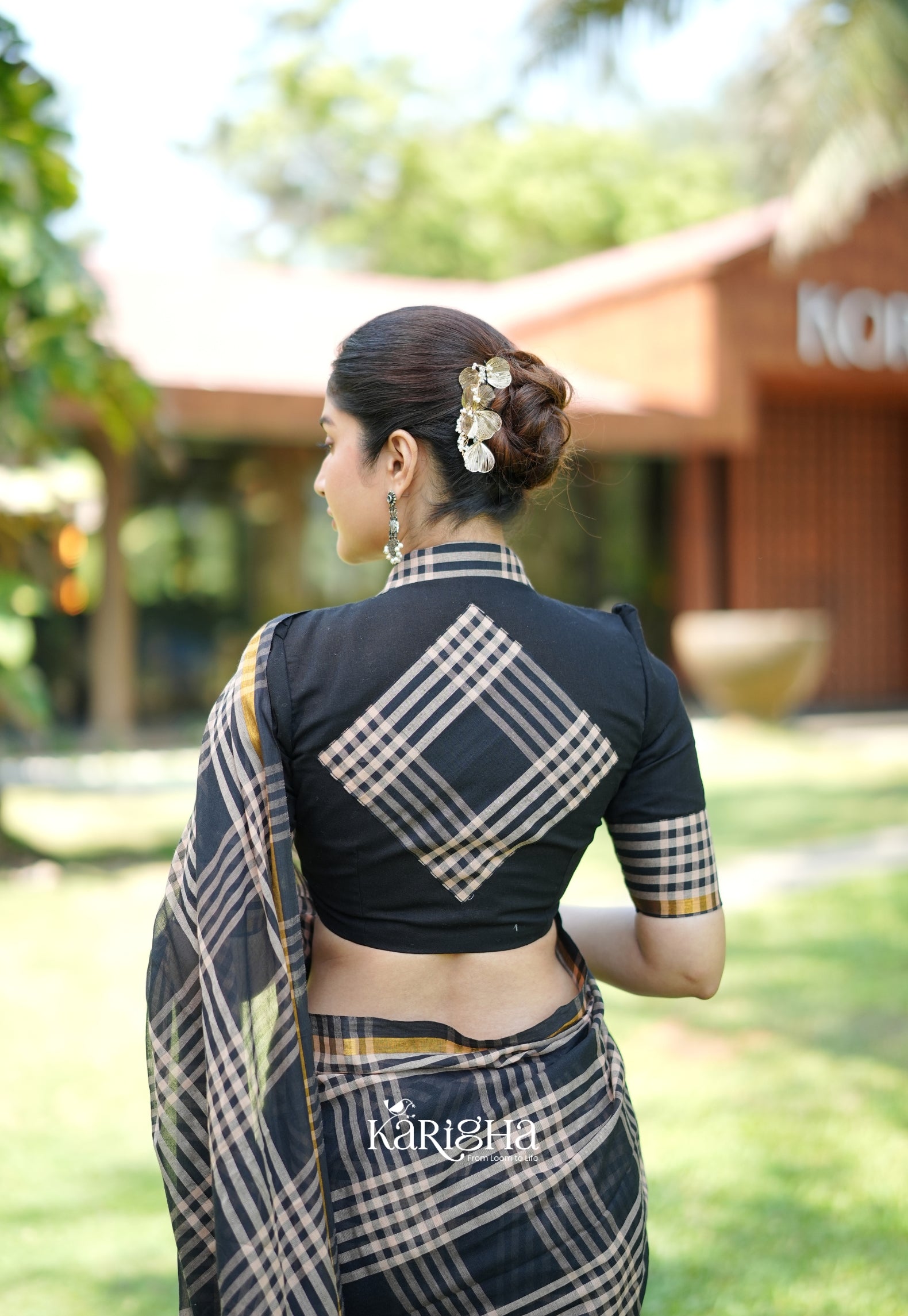 Raven Thread Check Charm Saree