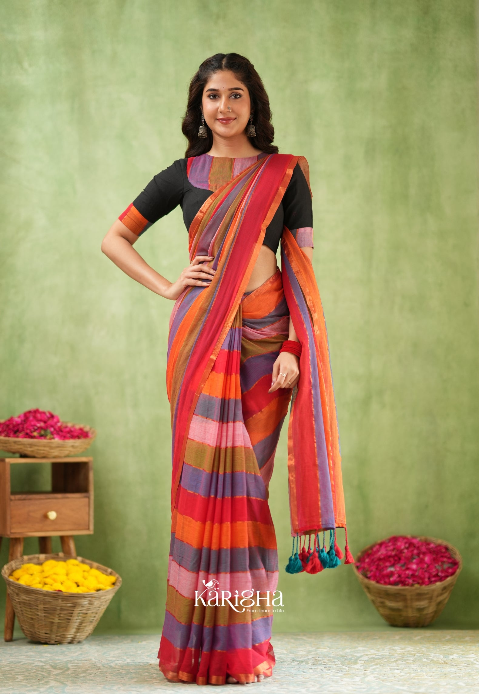Multicolor Mul Cotton Saree – Vibrant Weave Magic