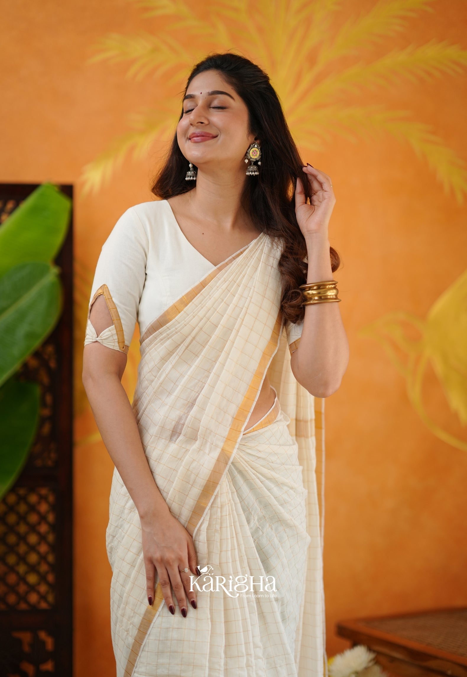 Amber Check Heritage Mul Cotton Saree