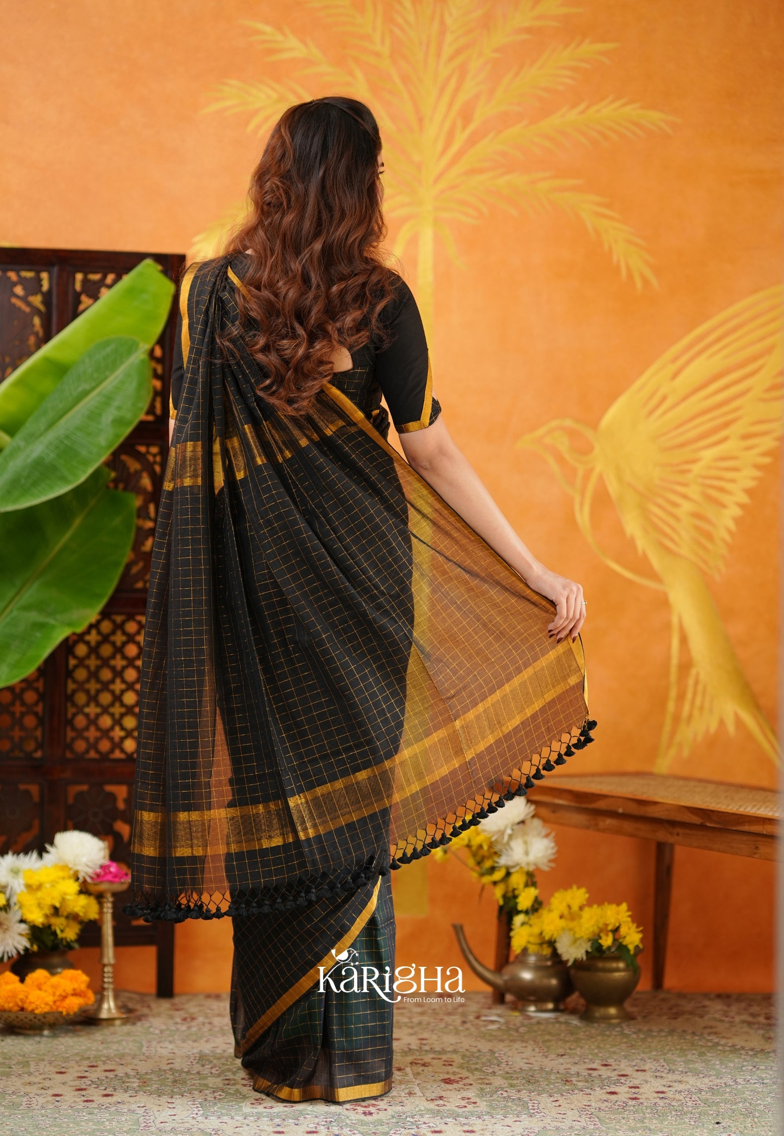Amber Check Heritage Mul Cotton Saree
