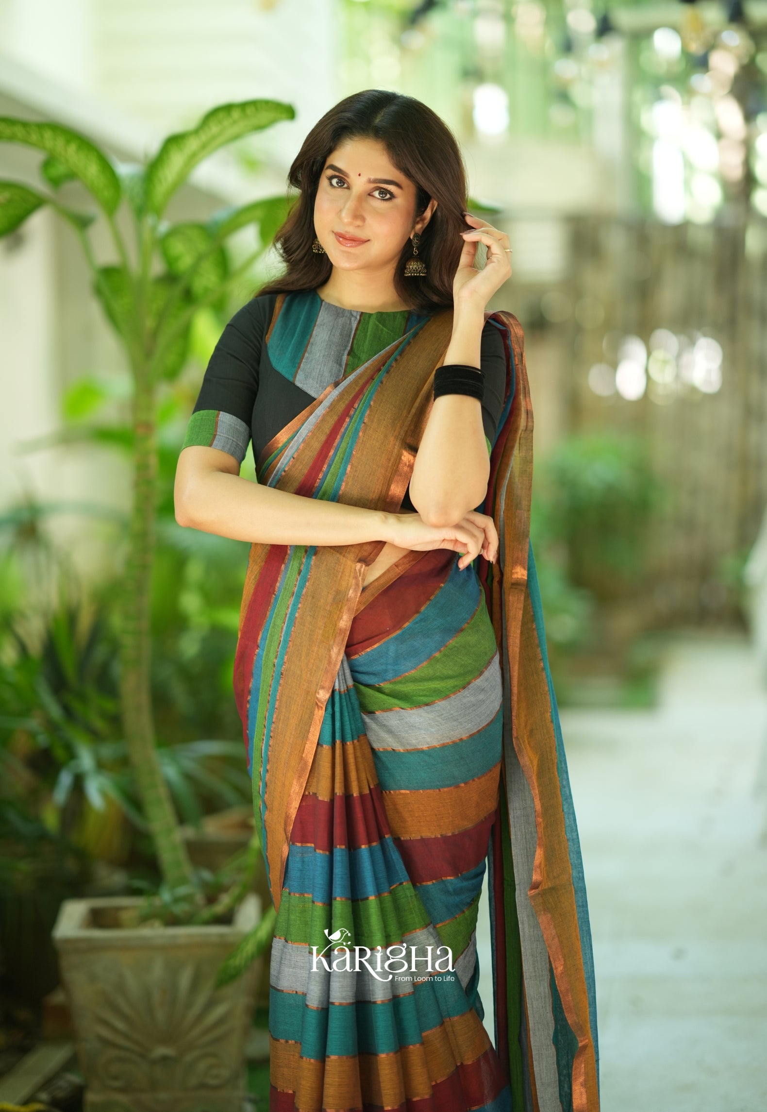 Multicolor Mul Cotton Saree – Vibrant Weave Magic