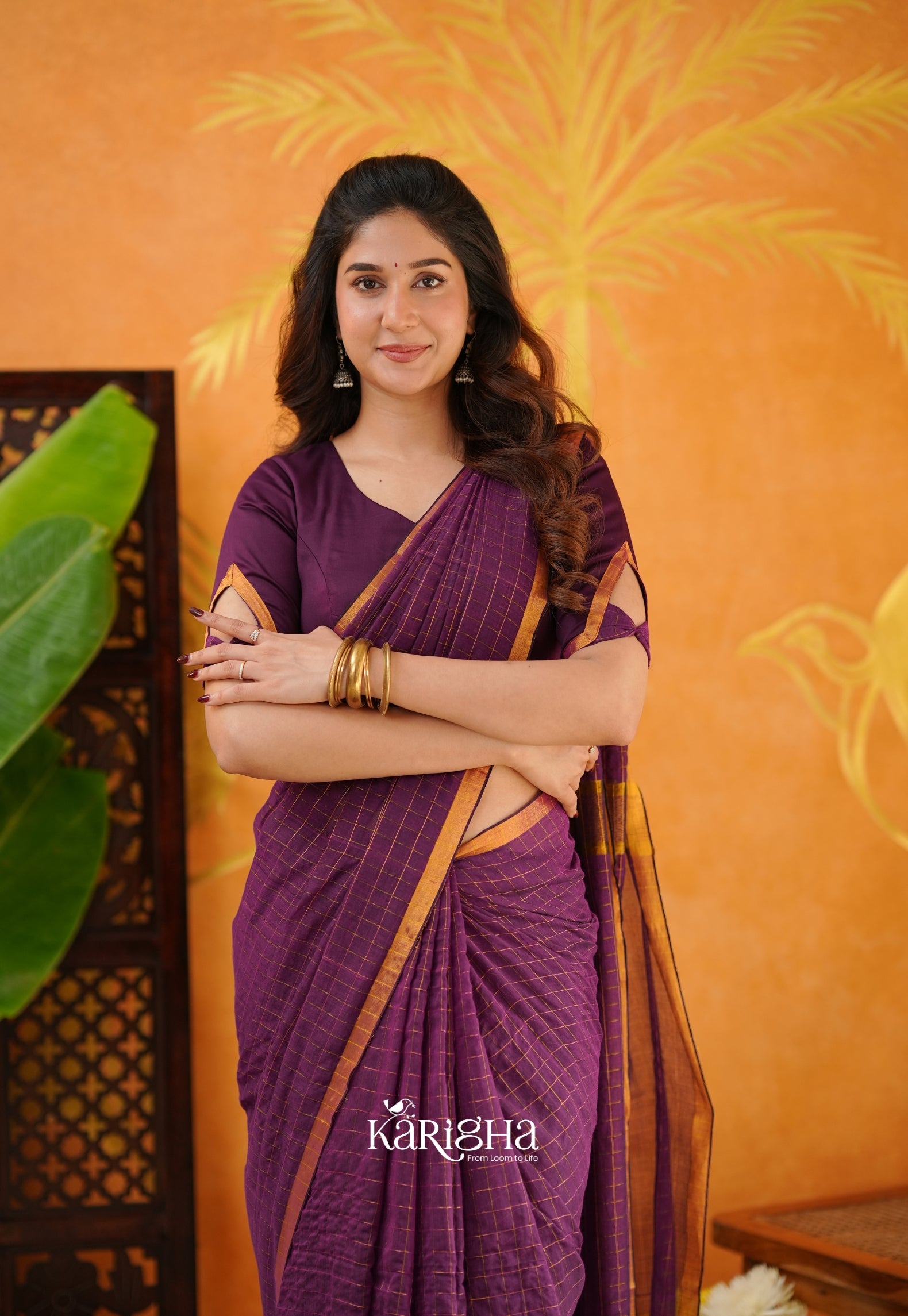 Amber Check Heritage Mul Cotton Saree