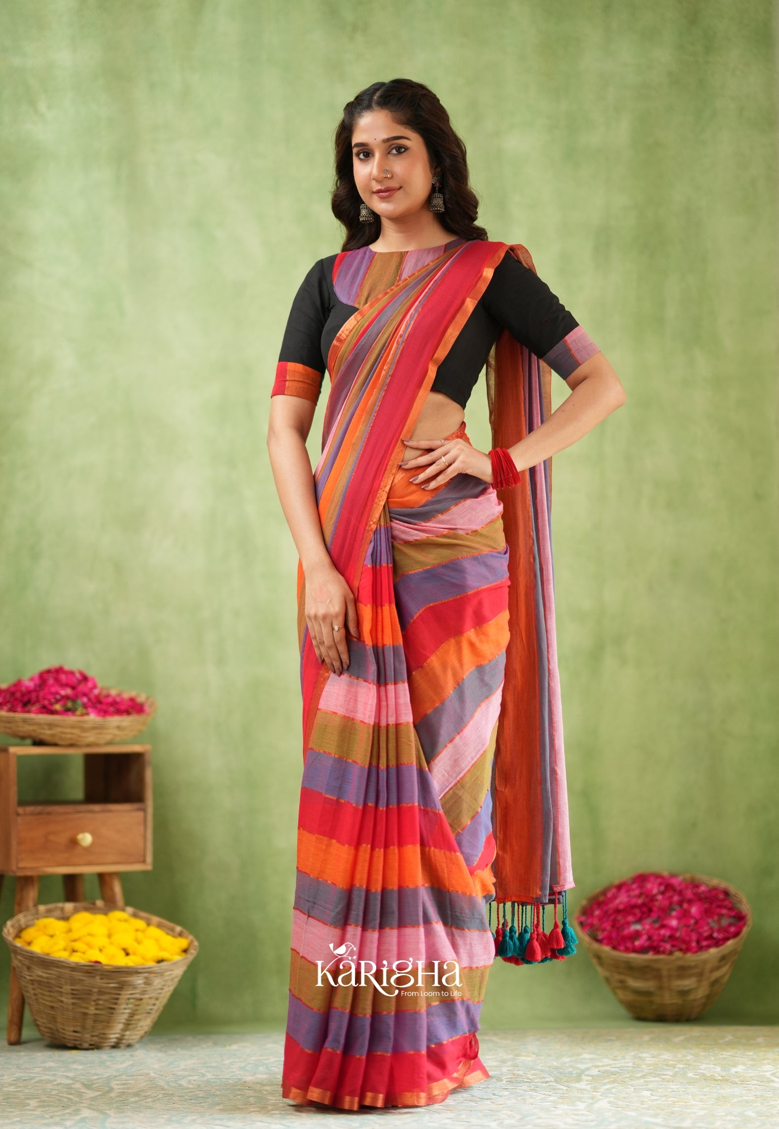 Multicolor Mul Cotton Saree – Vibrant Weave Magic