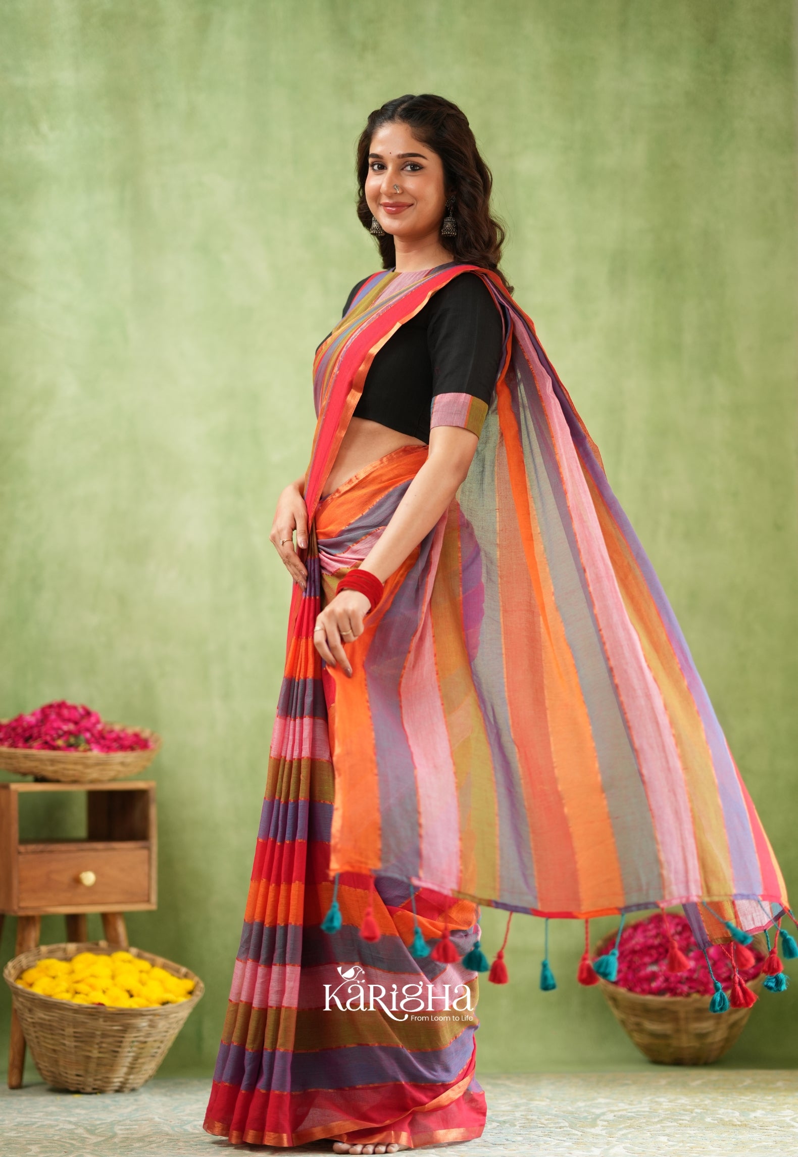 Multicolor Mul Cotton Saree – Vibrant Weave Magic