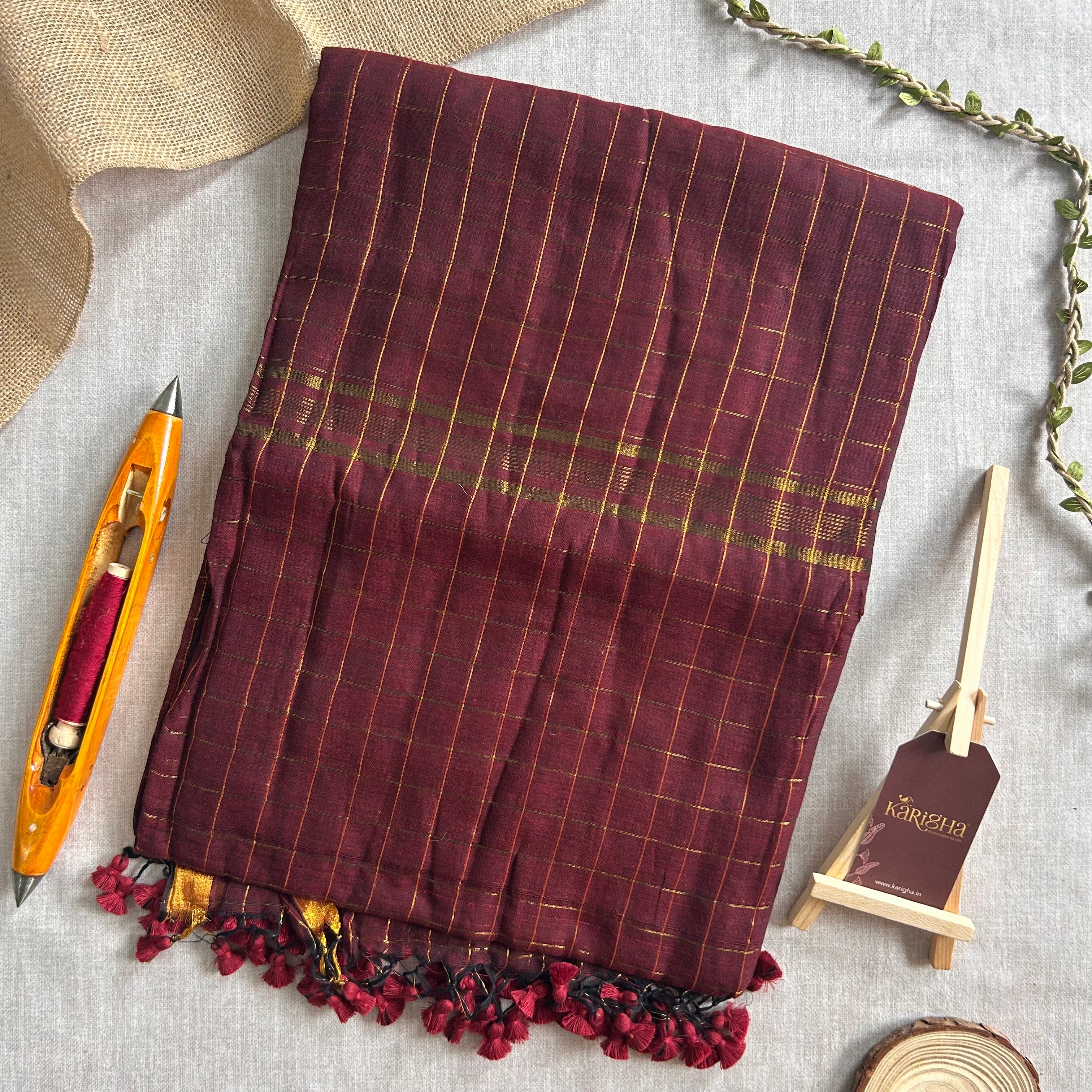 Amber Check Heritage Mul Cotton Saree