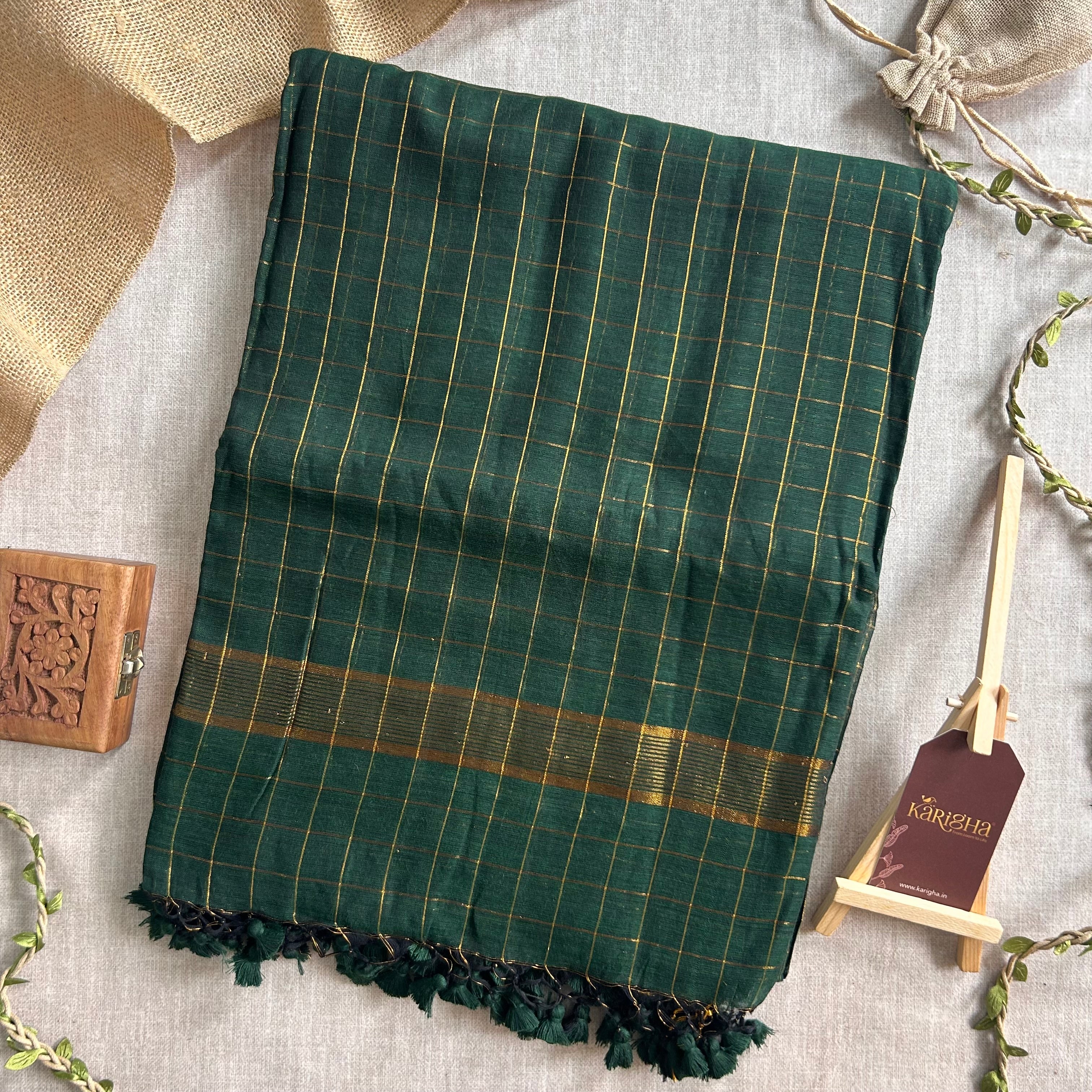 Amber Check Heritage Mul Cotton Saree