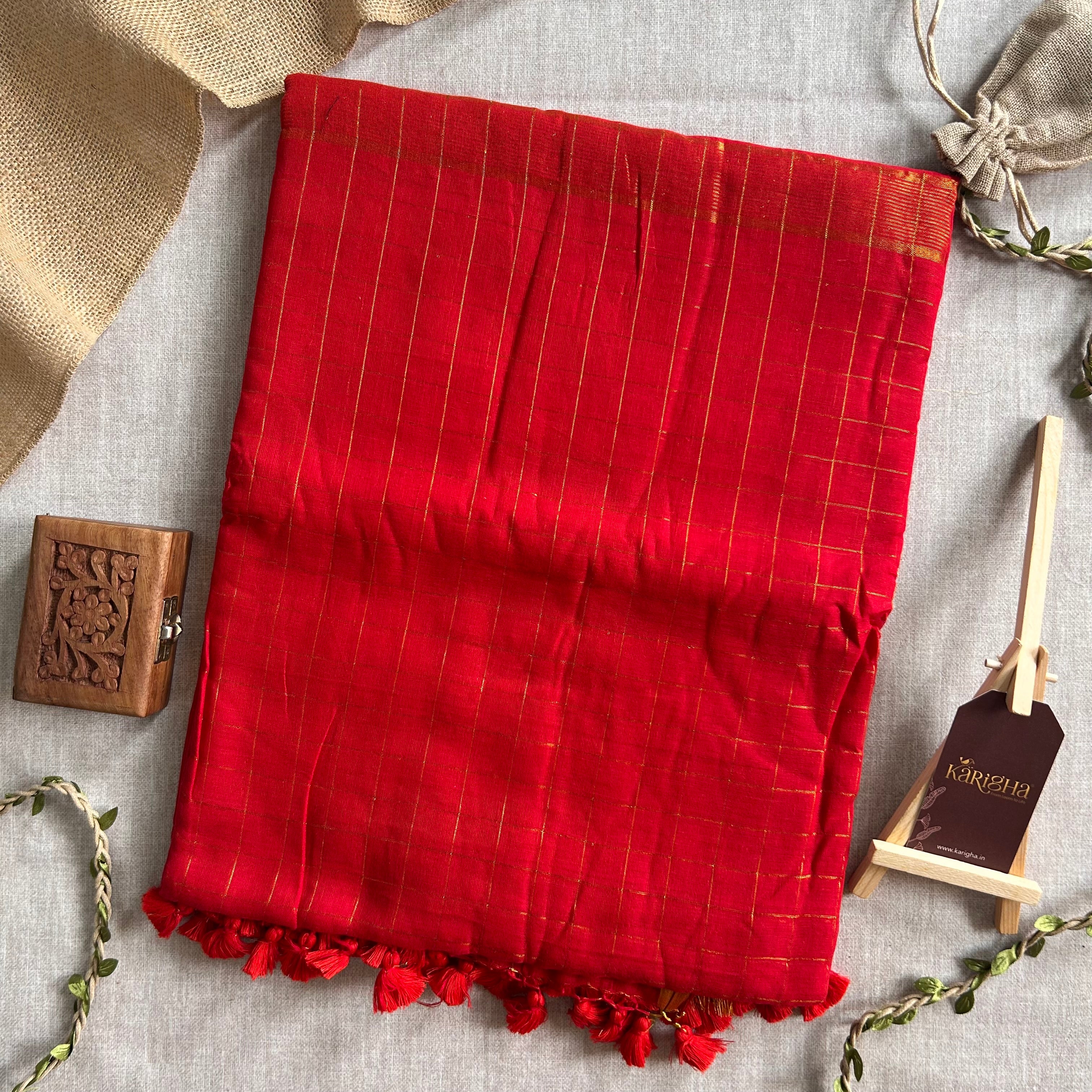 Amber Check Heritage Mul Cotton Saree