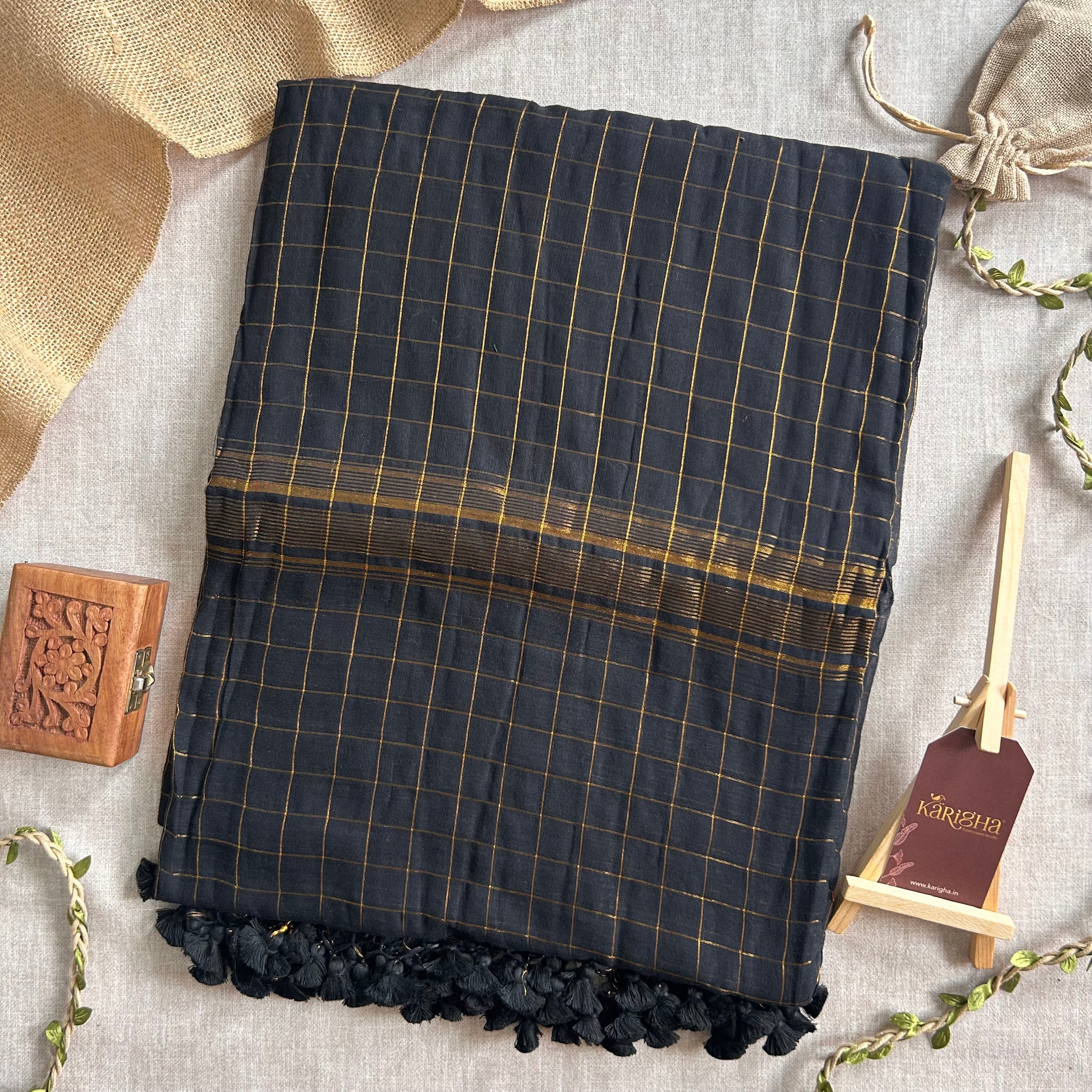Amber Check Heritage Mul Cotton Saree