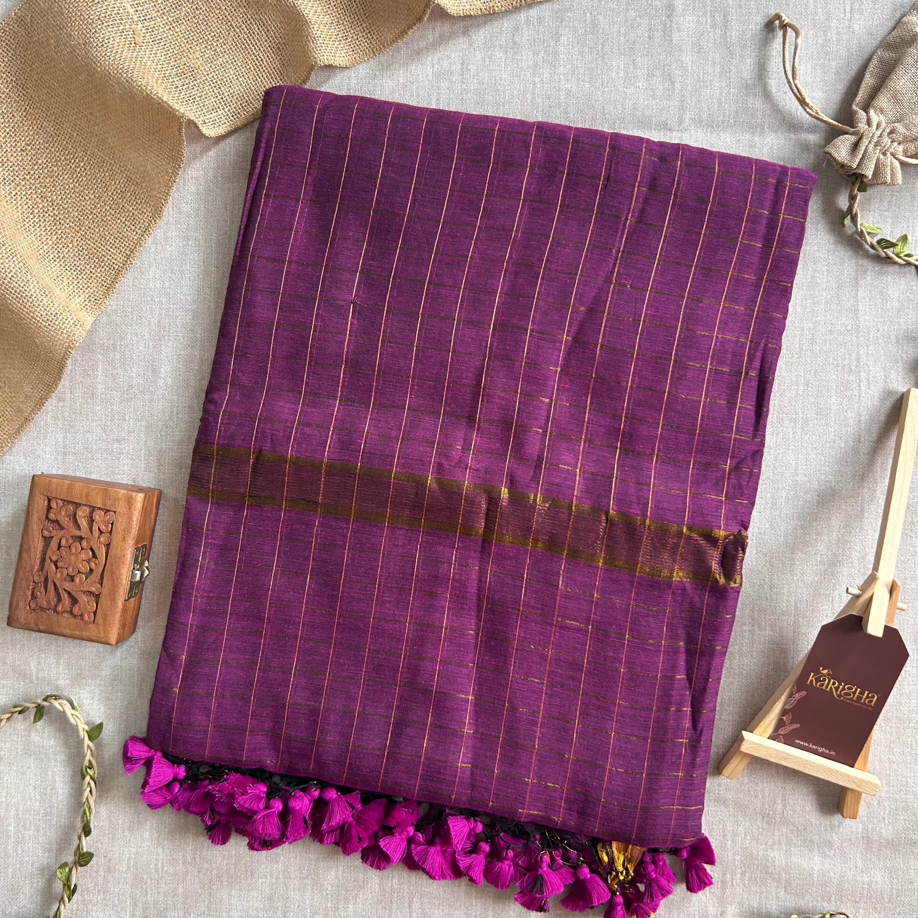 Amber Check Heritage Mul Cotton Saree