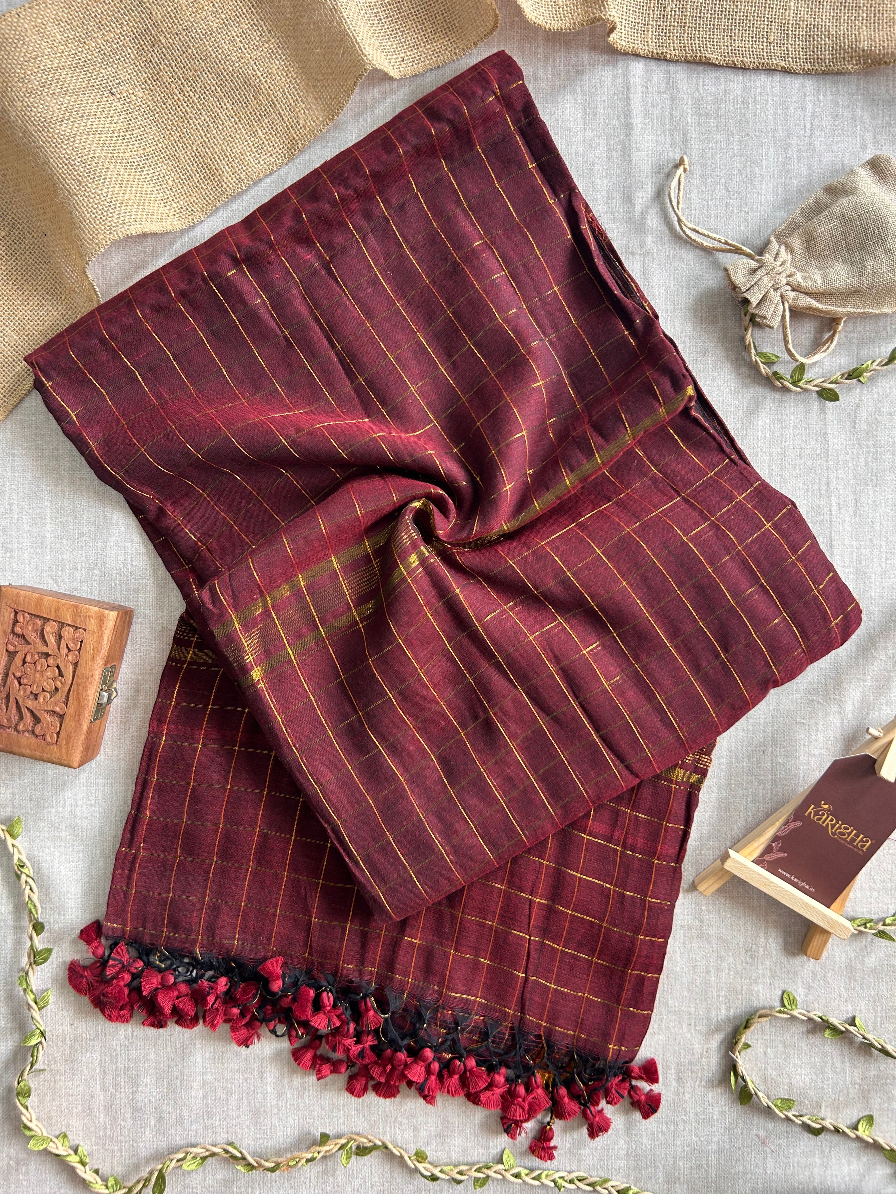 Amber Check Heritage Mul Cotton Saree
