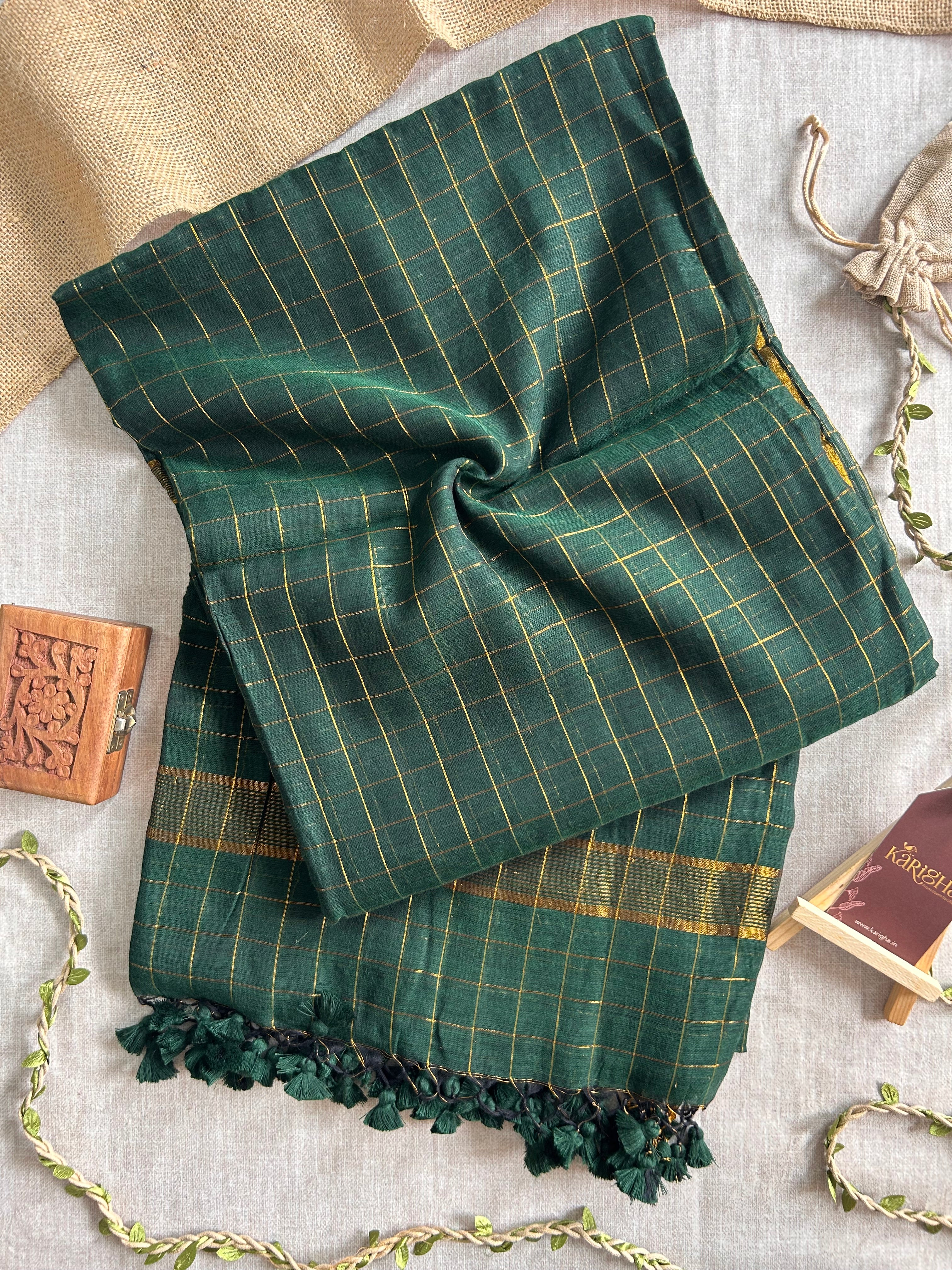 Amber Check Heritage Mul Cotton Saree