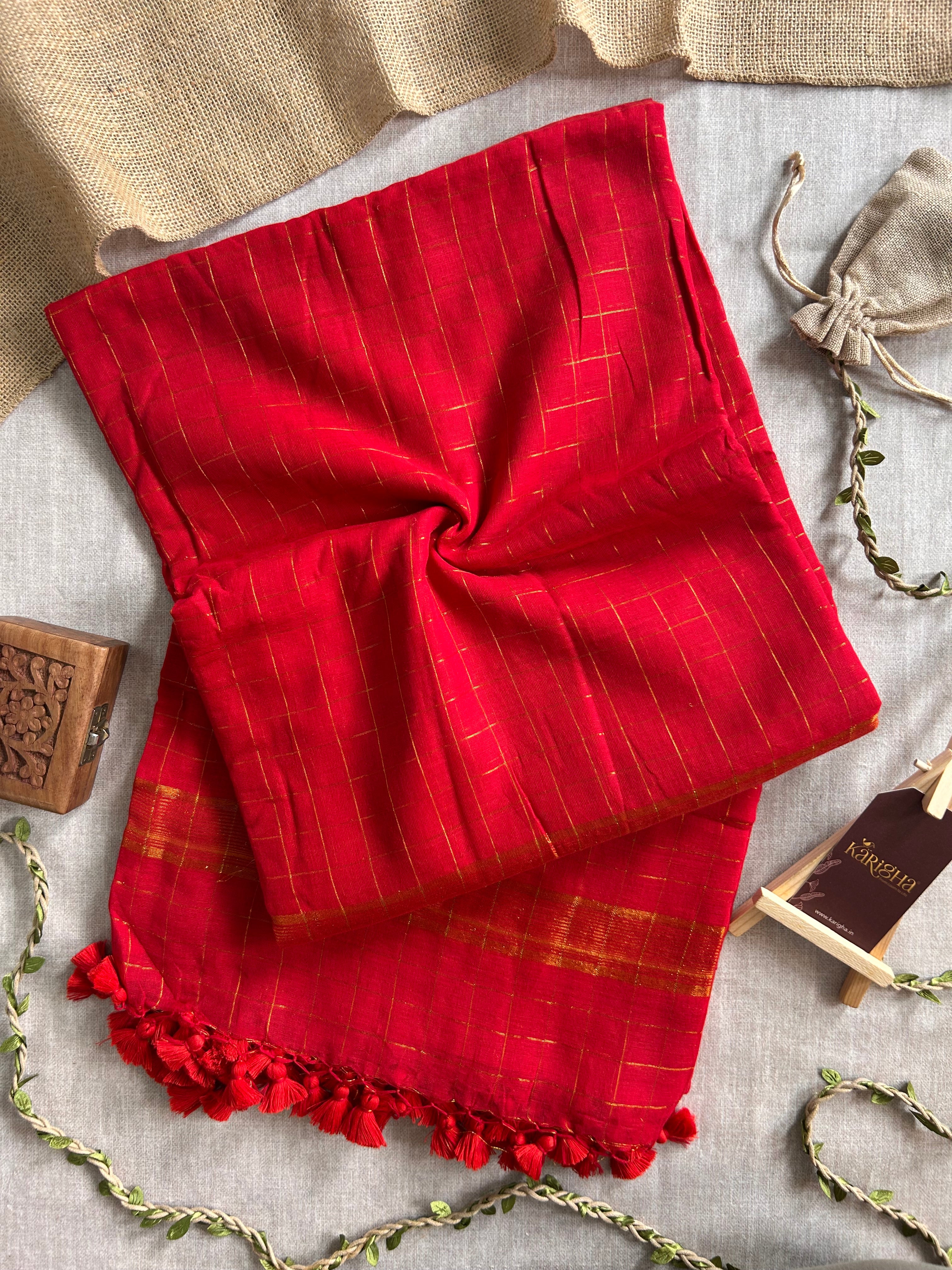 Amber Check Heritage Mul Cotton Saree