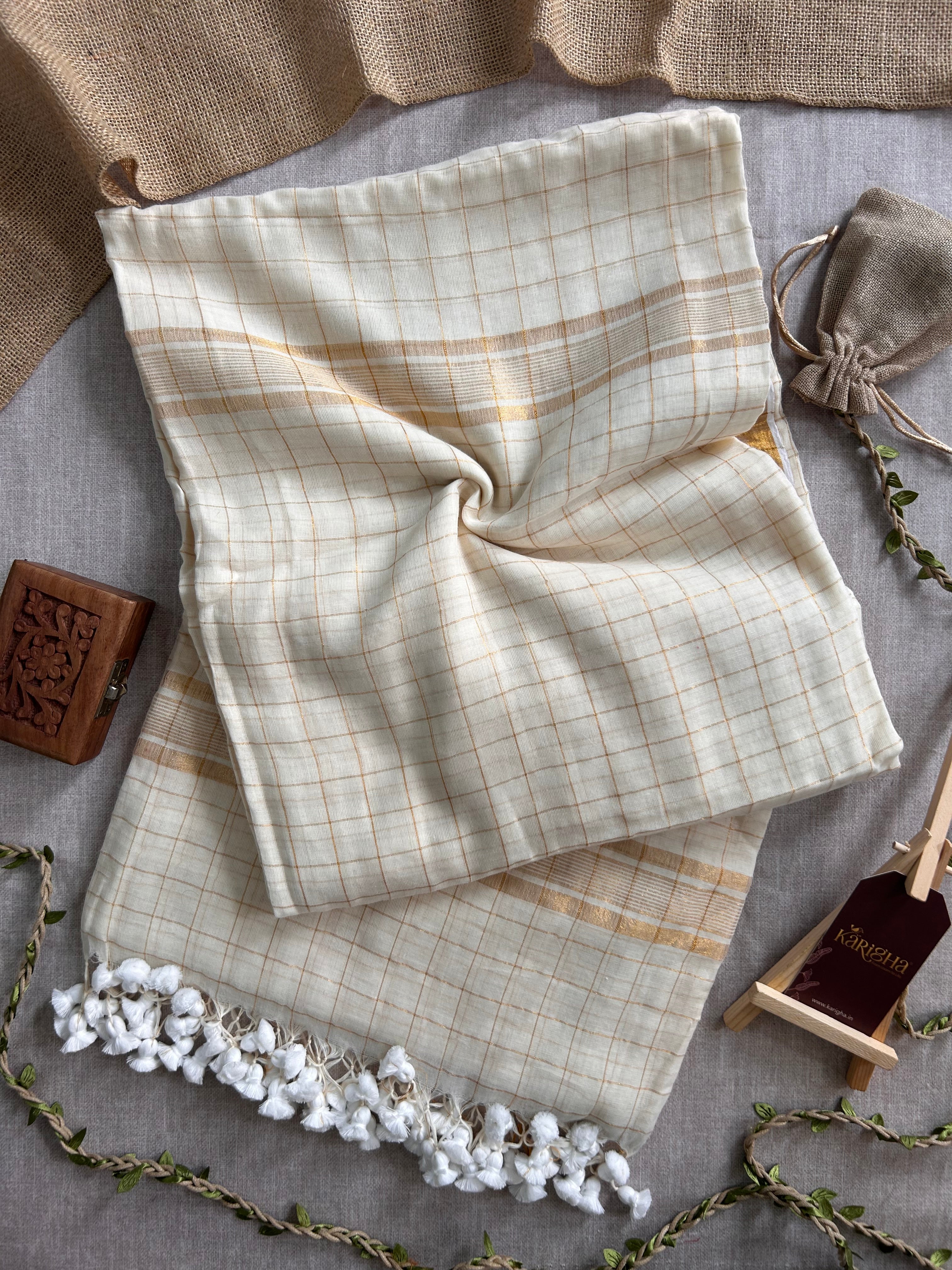 Amber Check Heritage Mul Cotton Saree