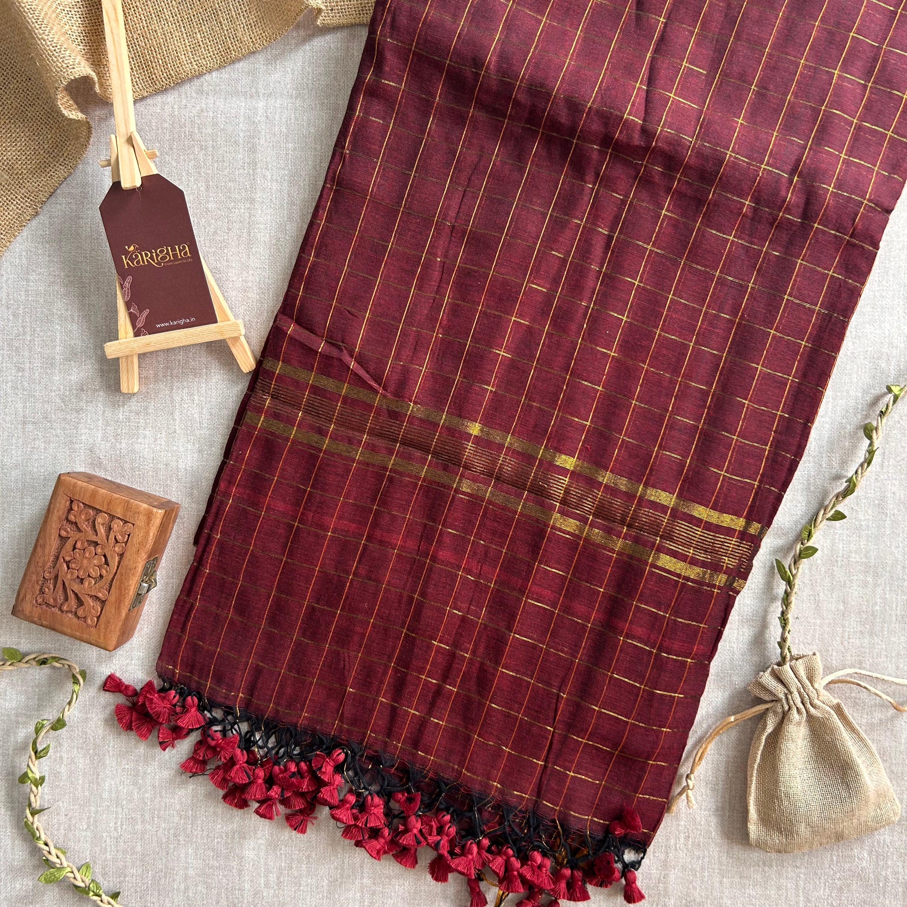 Amber Check Heritage Mul Cotton Saree