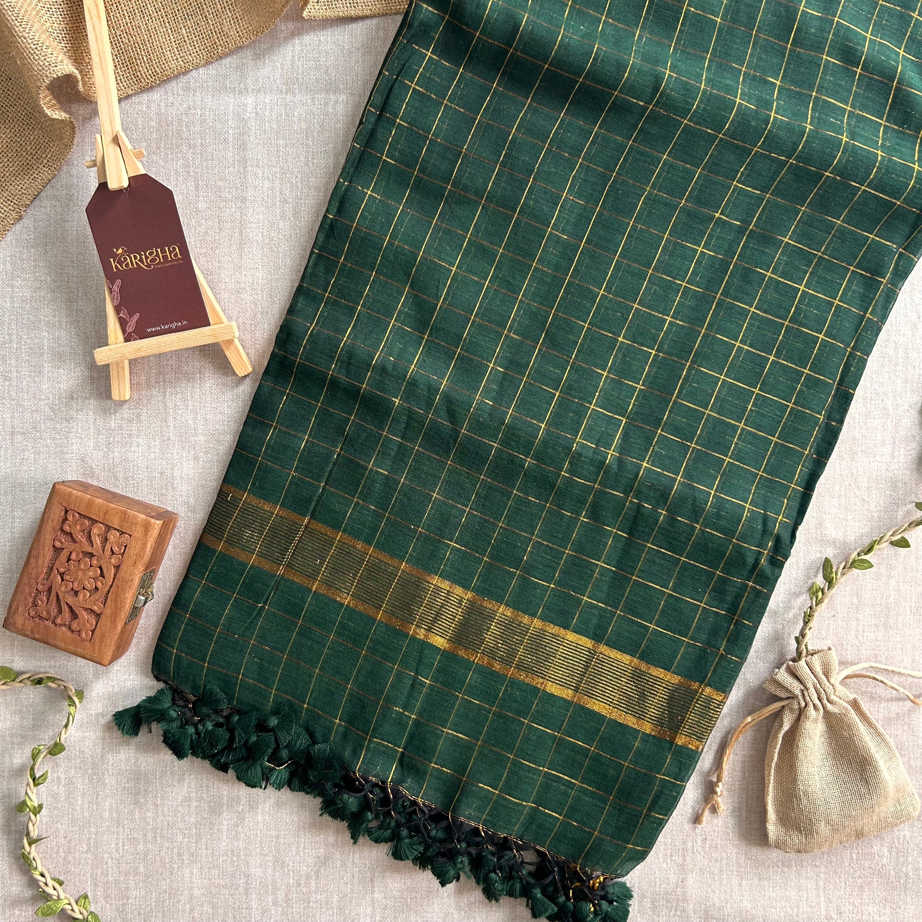 Amber Check Heritage Mul Cotton Saree
