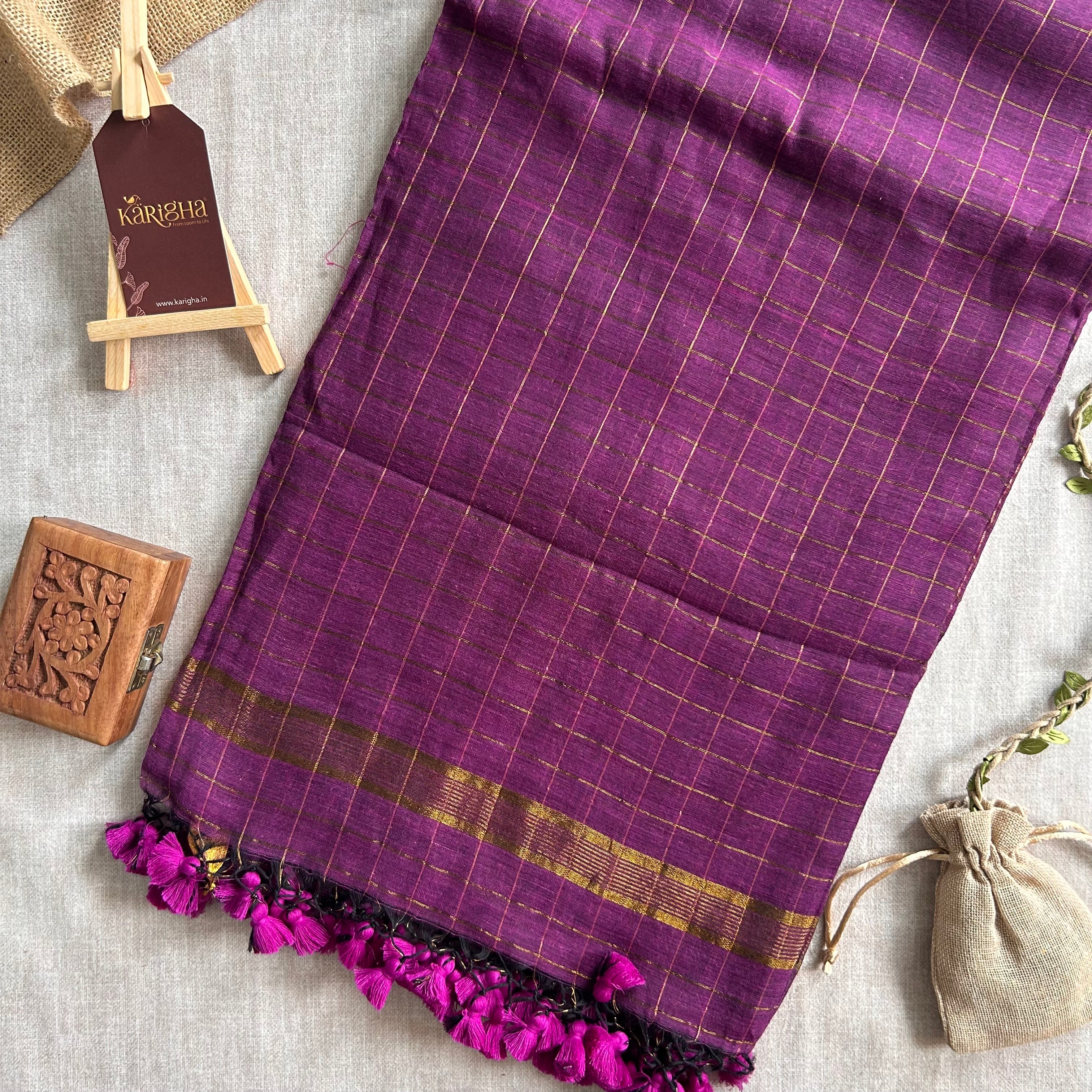 Amber Check Heritage Mul Cotton Saree
