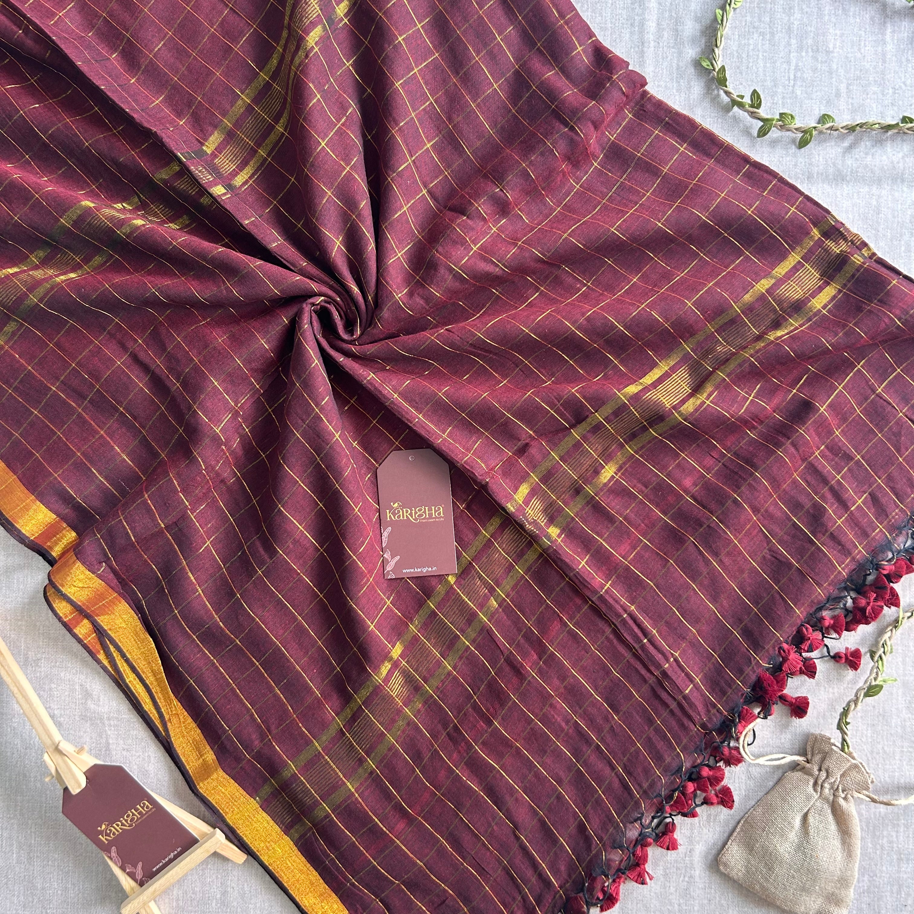 Amber Check Heritage Mul Cotton Saree