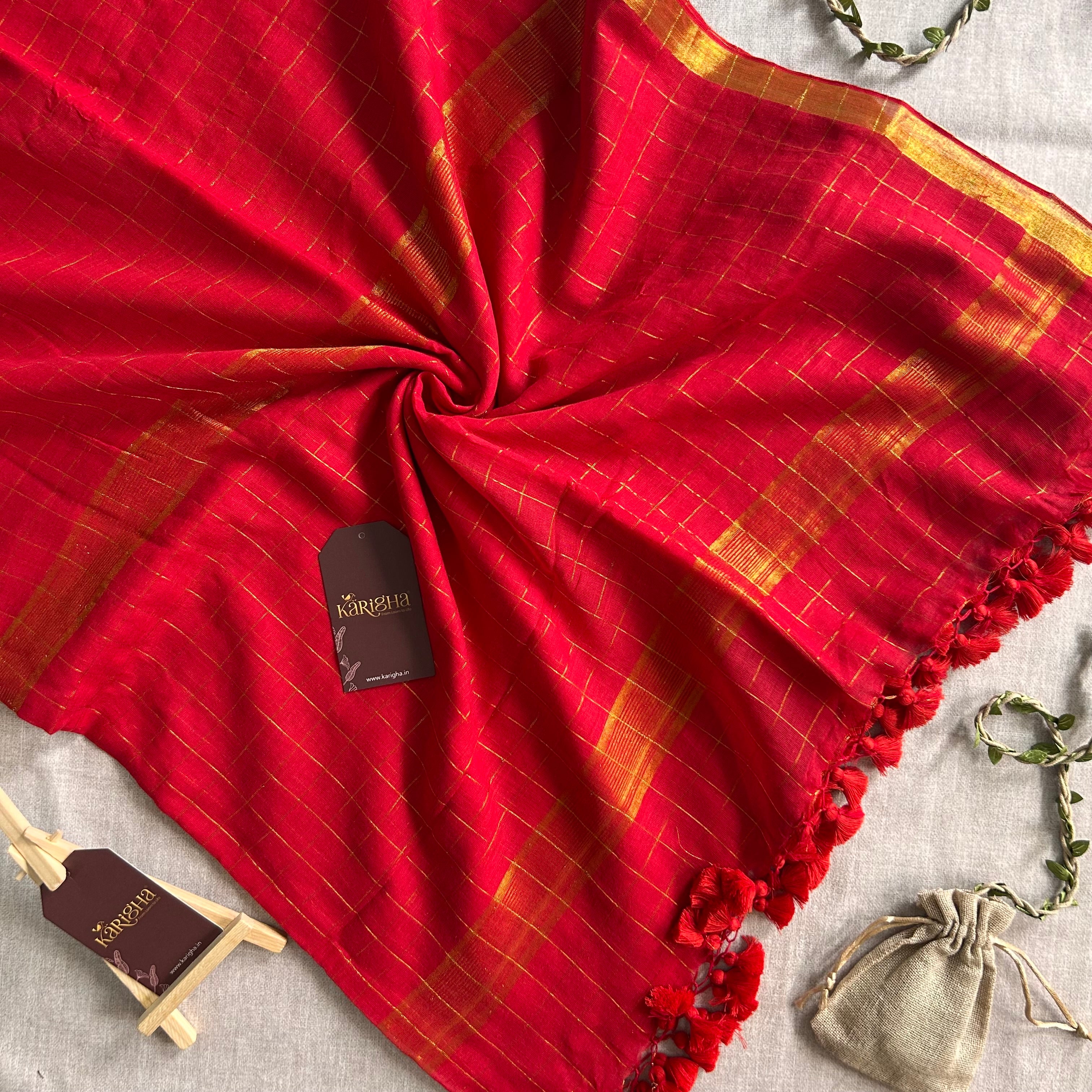 Amber Check Heritage Mul Cotton Saree