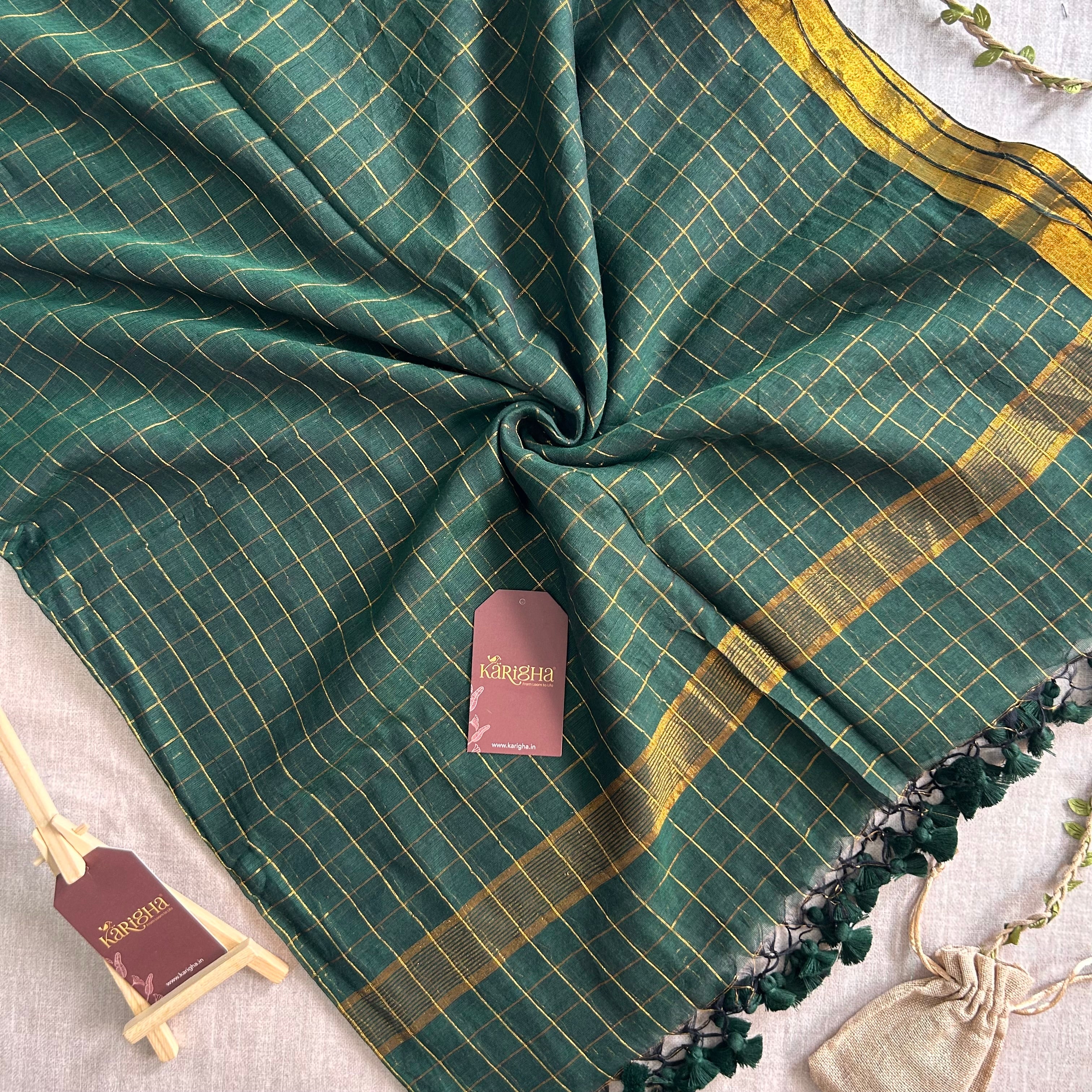 Amber Check Heritage Mul Cotton Saree