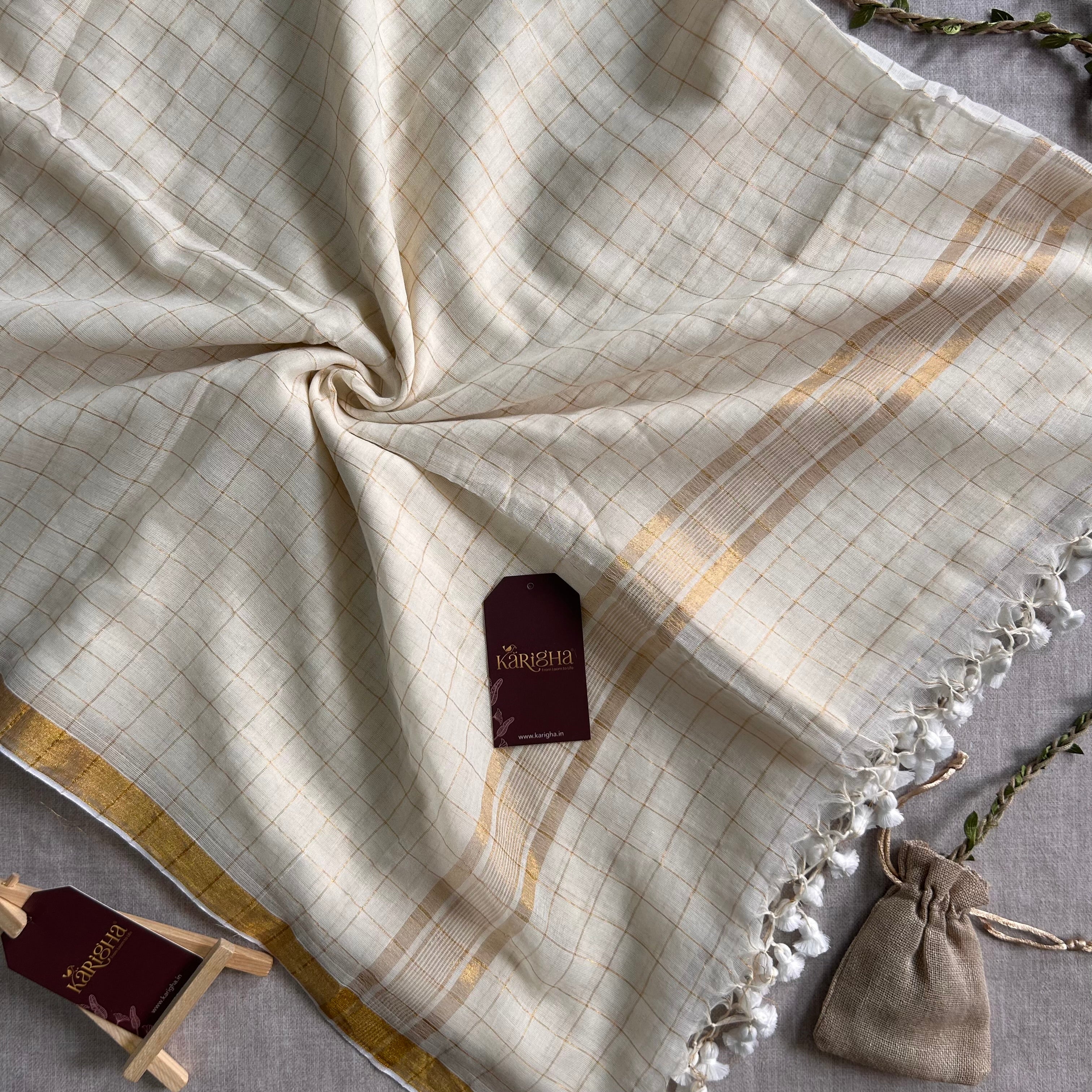 Amber Check Heritage Mul Cotton Saree