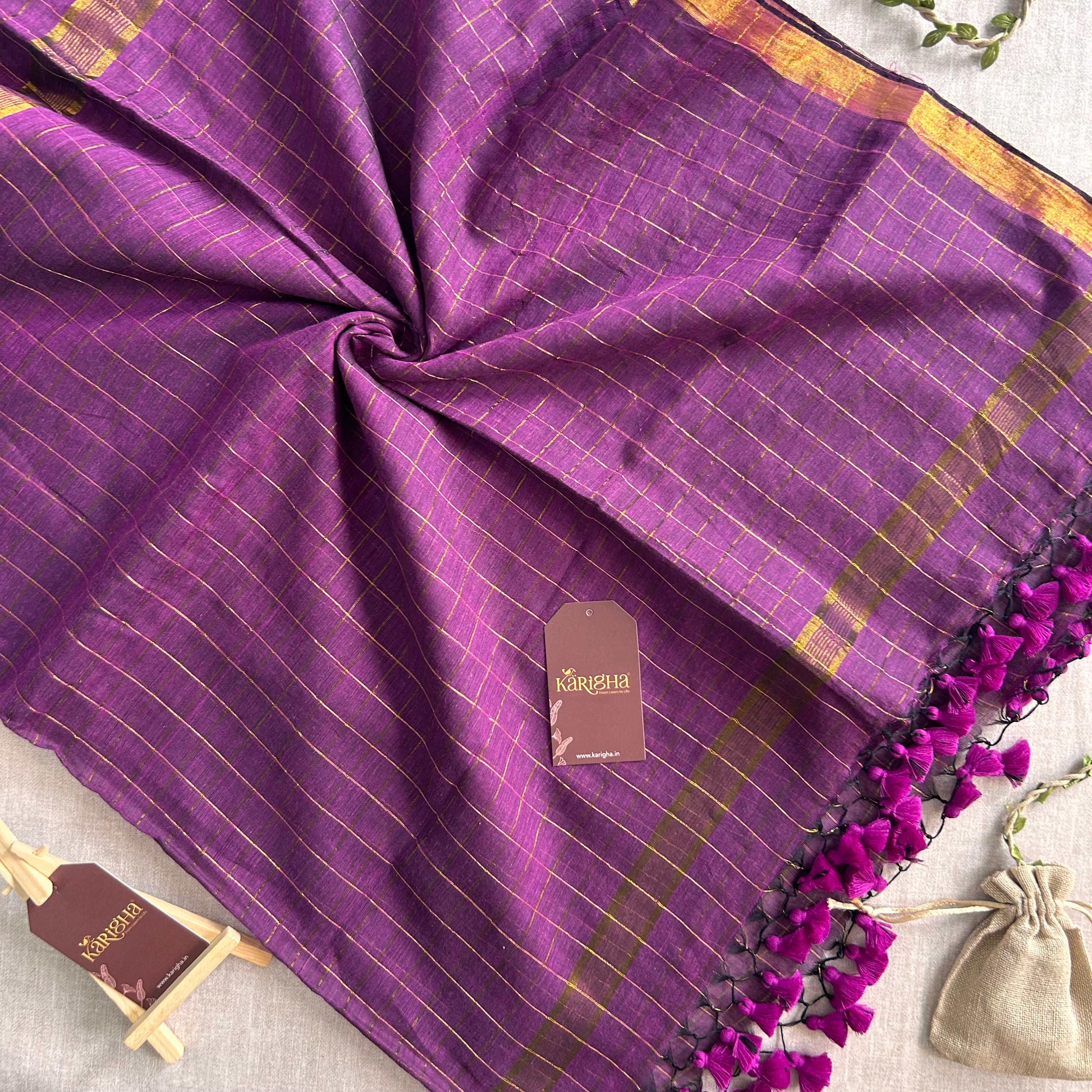 Amber Check Heritage Mul Cotton Saree