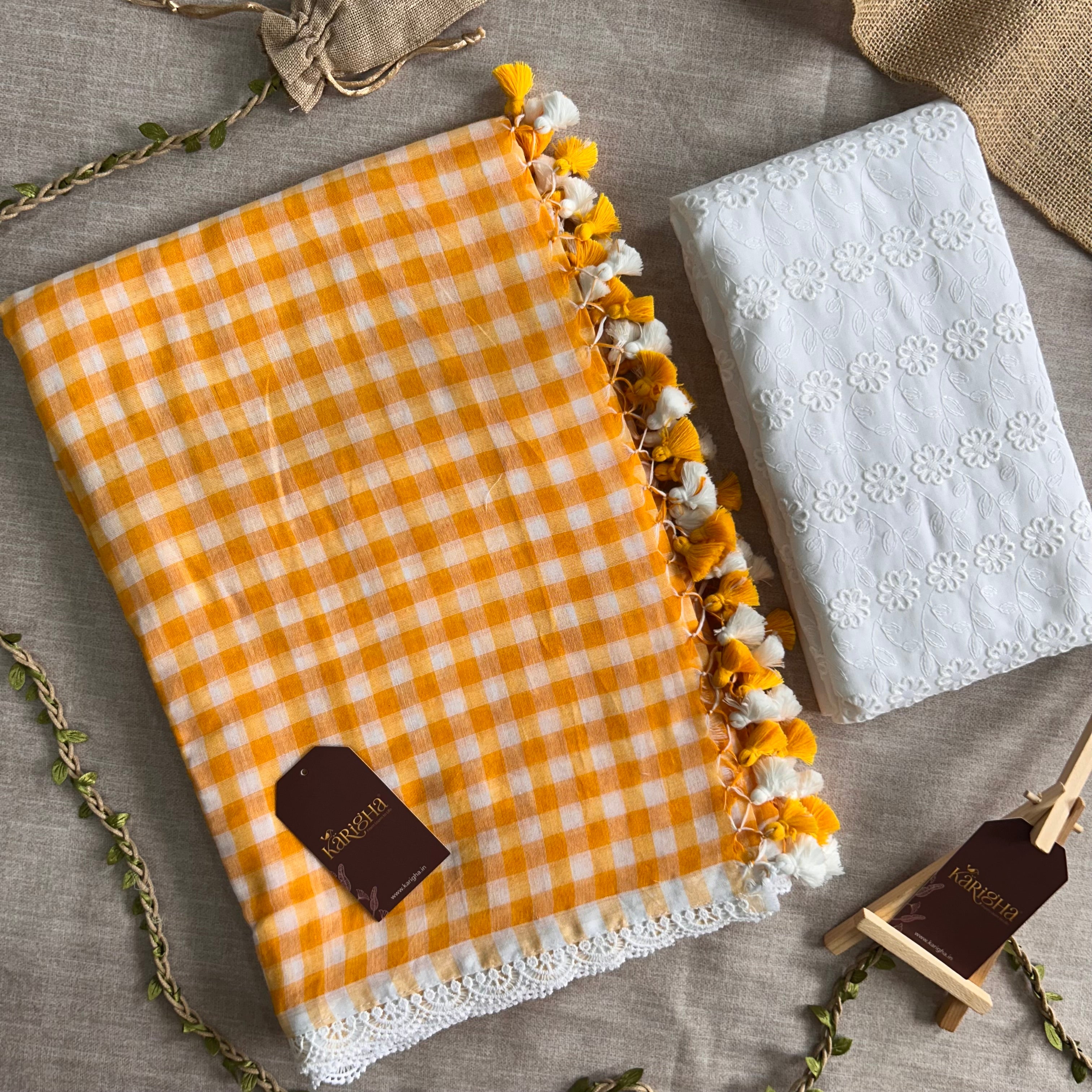 Sunny Picnic Check Mul Cotton Saree