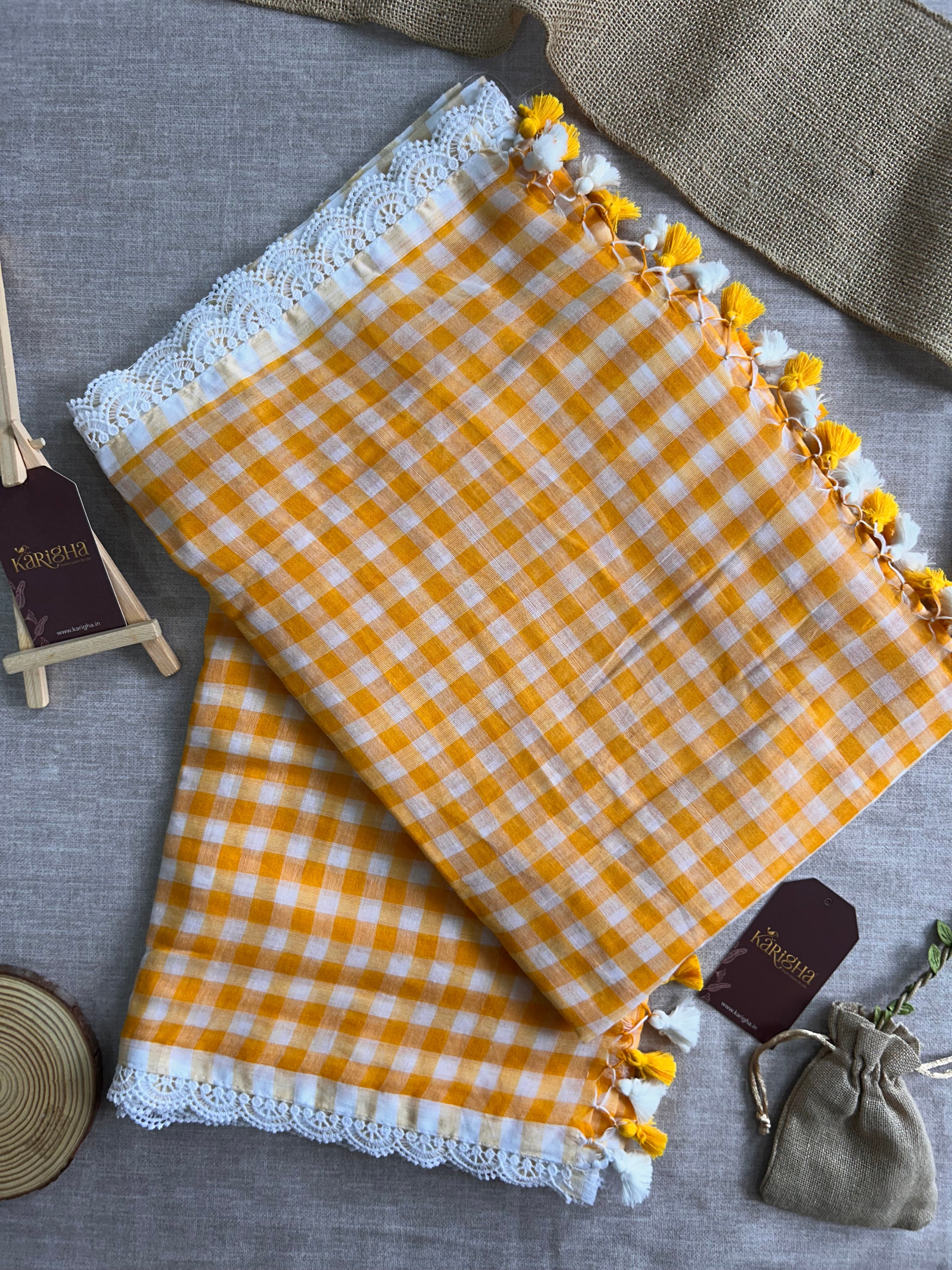 Sunny Picnic Check Mul Cotton Saree