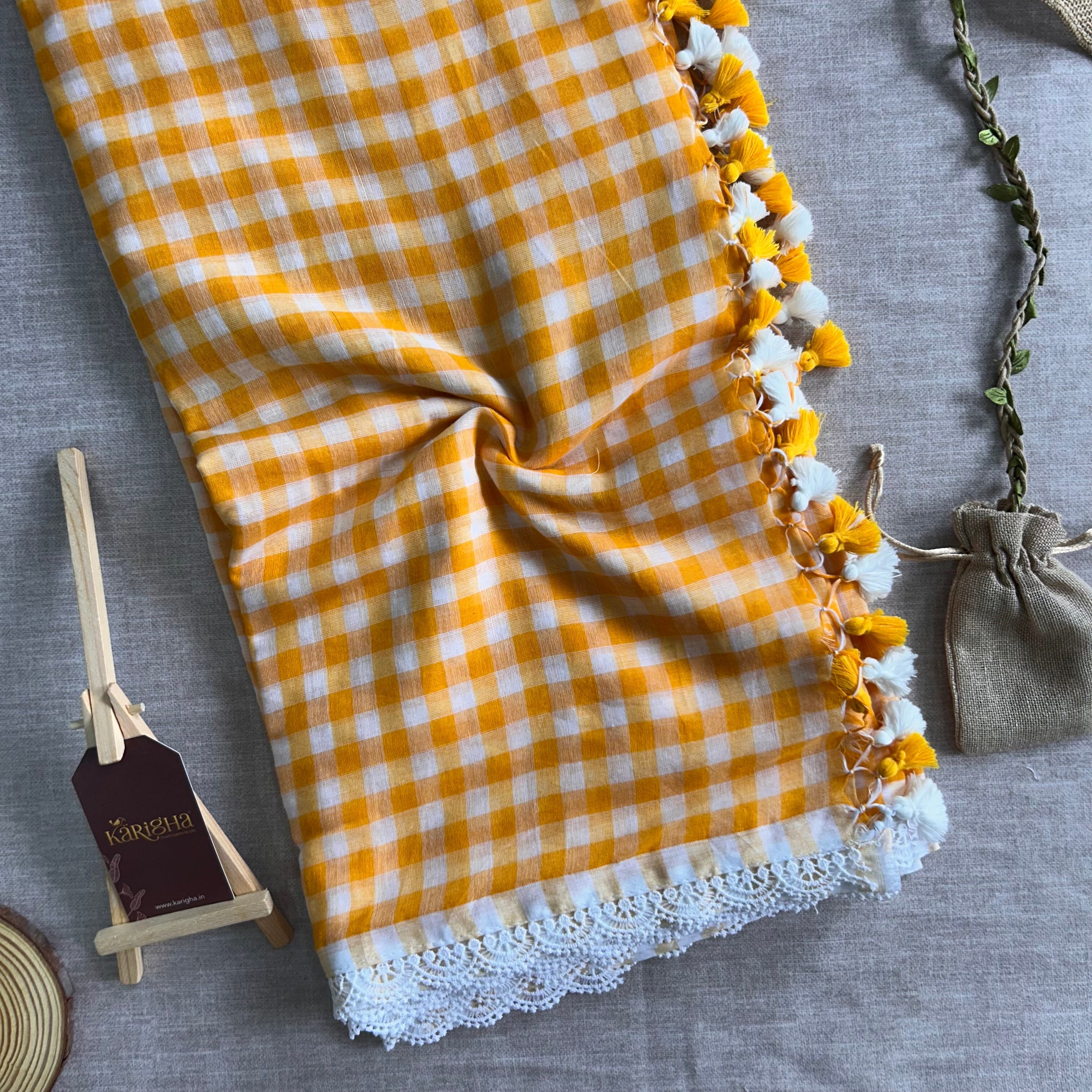 Sunny Picnic Check Mul Cotton Saree