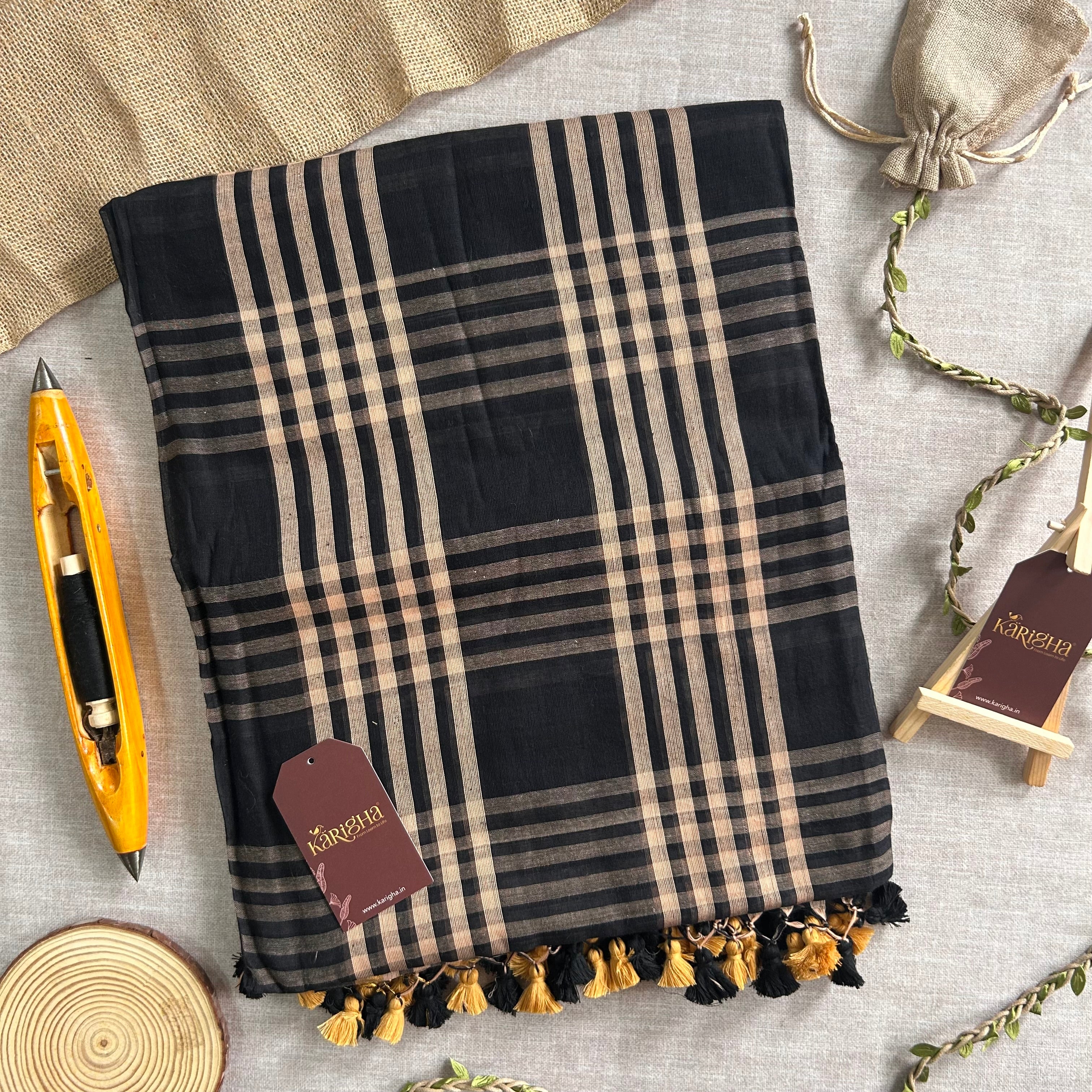 Raven Thread Check Charm Saree