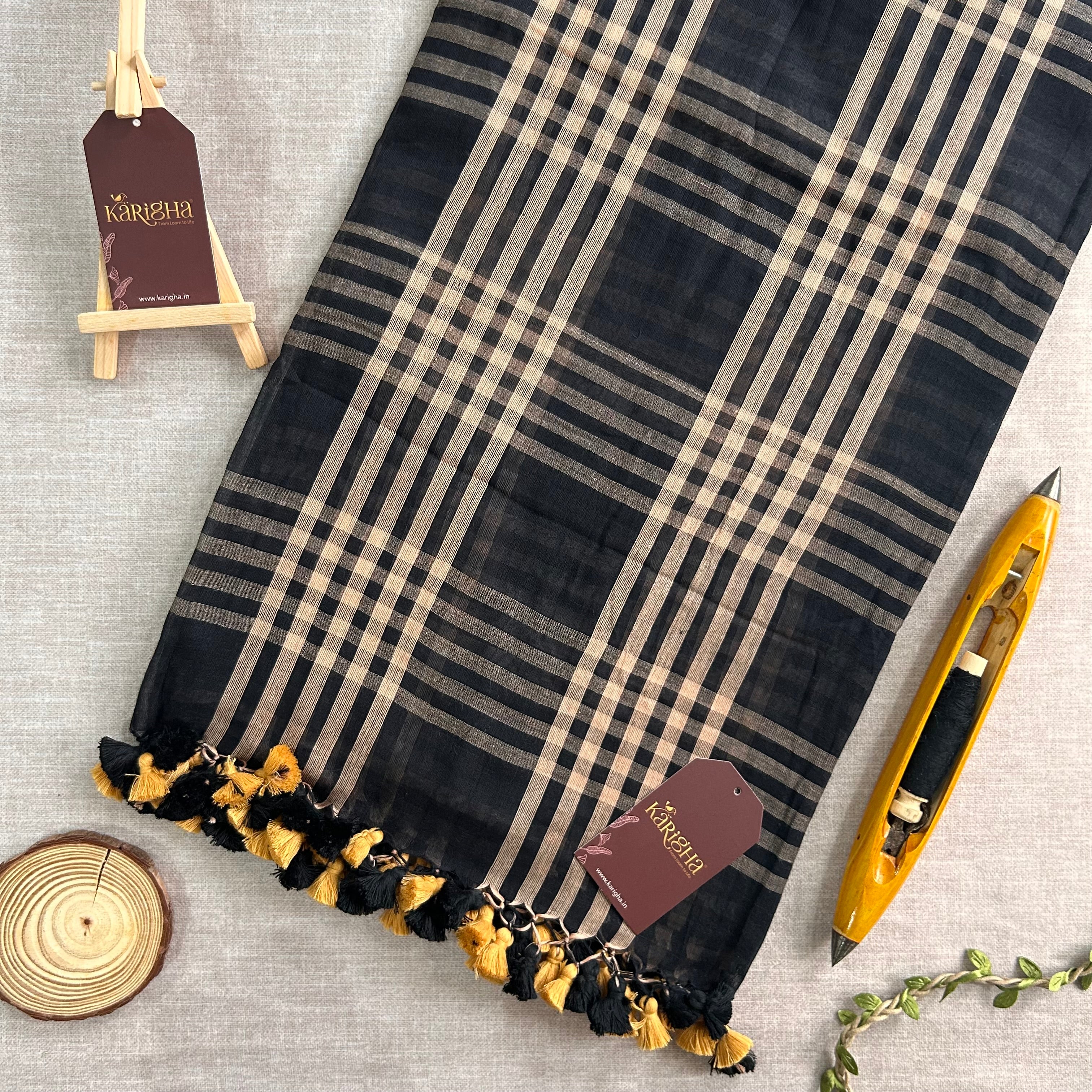 Raven Thread Check Charm Saree