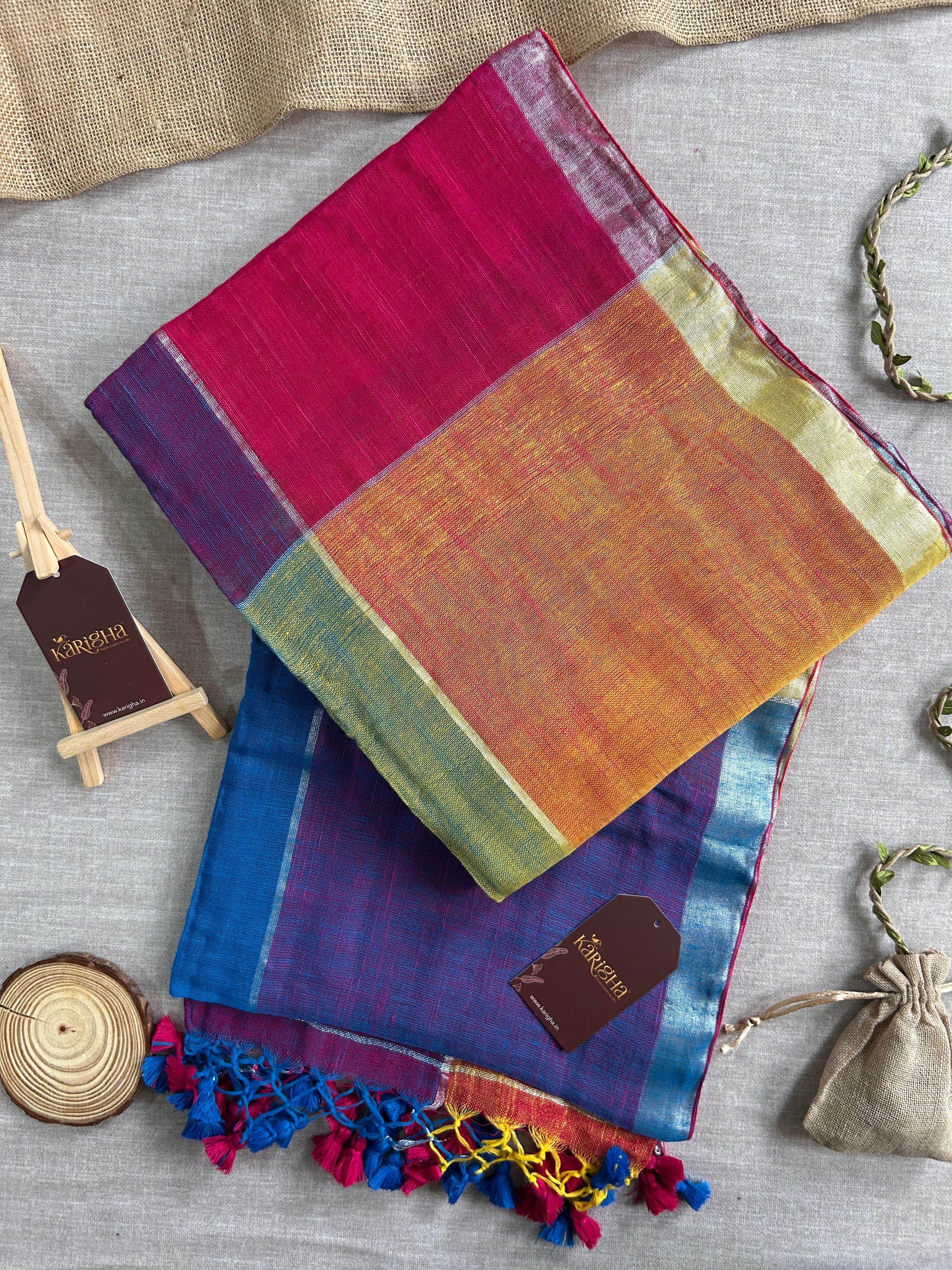Urban Palette – Linen Cotton Saree with Contemporary Color Panels