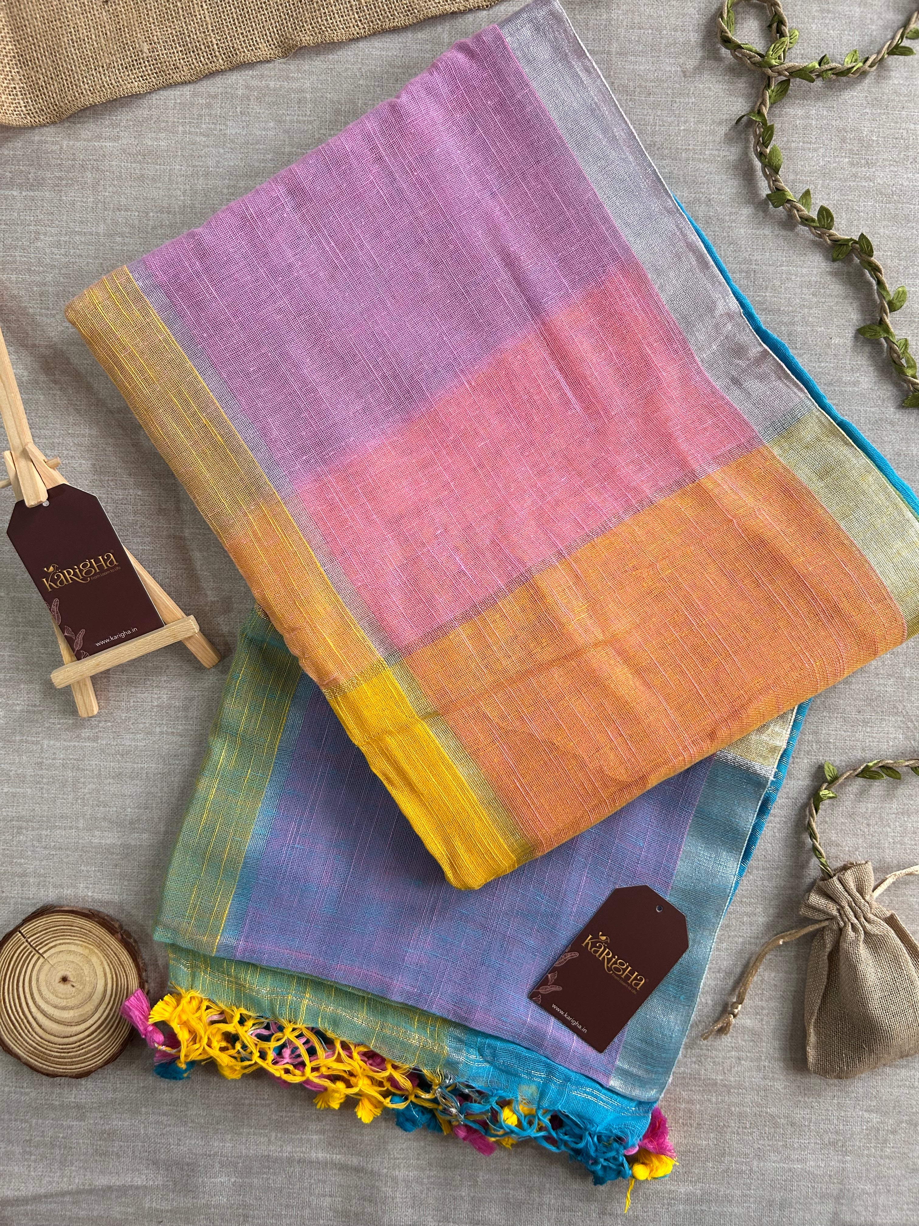 Urban Palette – Linen Cotton Saree with Contemporary Color Panels