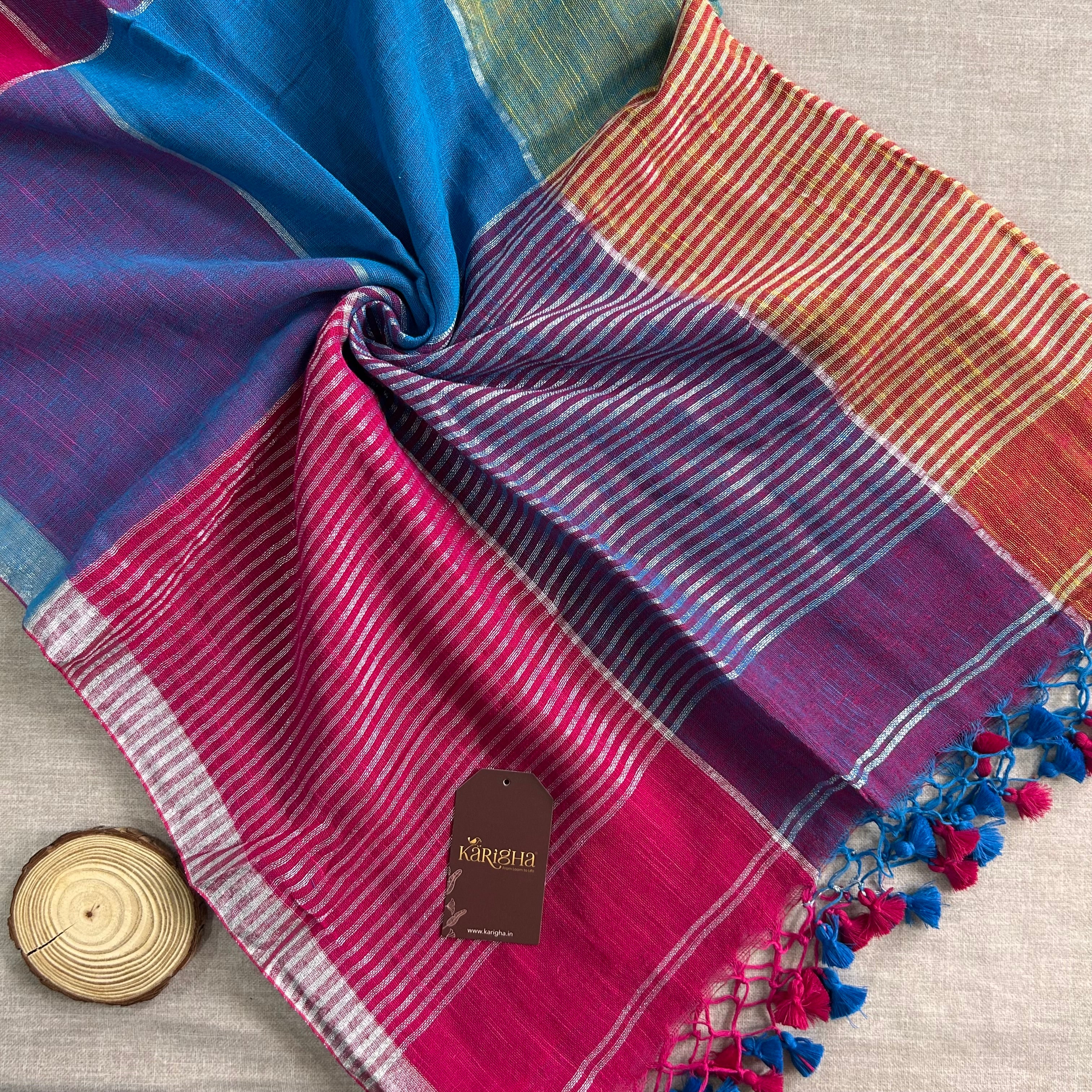 Urban Palette – Linen Cotton Saree with Contemporary Color Panels